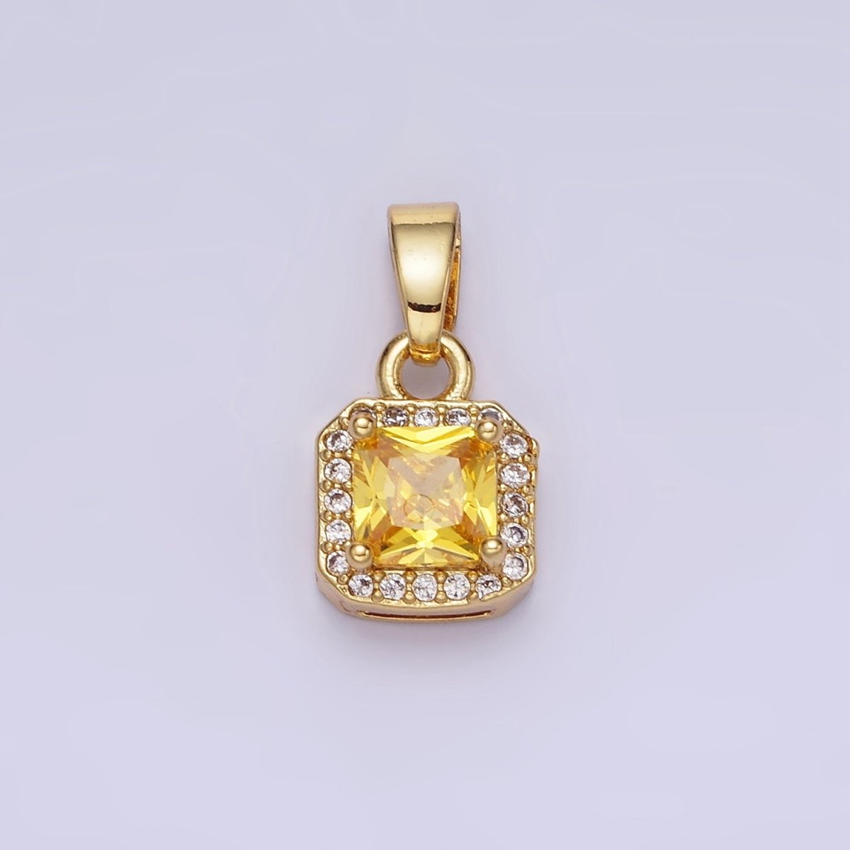 14K Gold Filled CZ Micro Paved Edged Square Pendant in Gold & Silver | AA1270 - AA1280 - DLUXCA