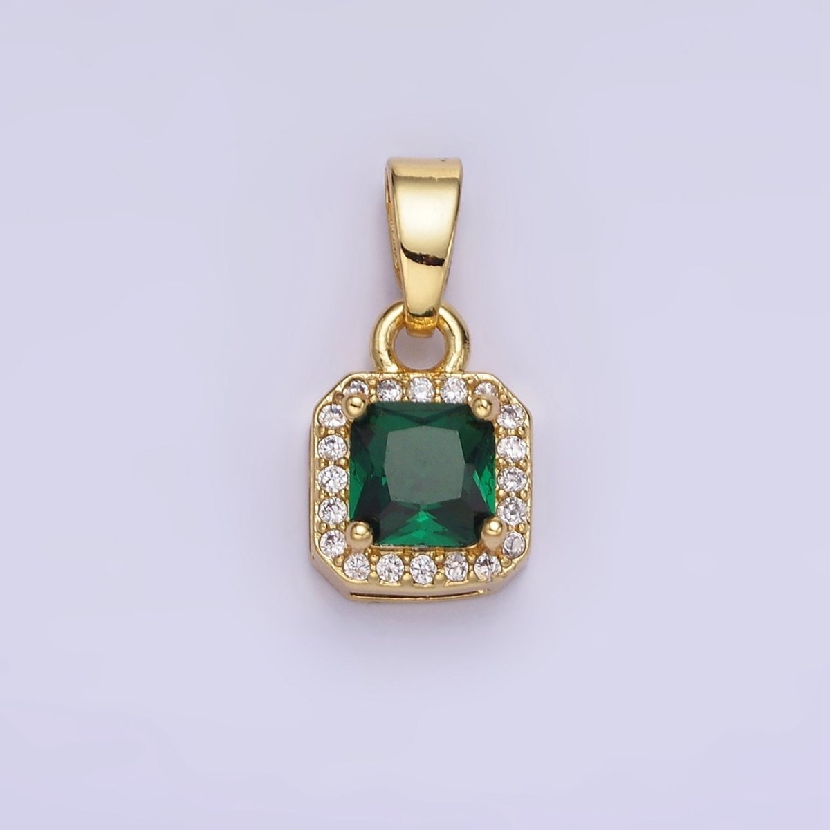 14K Gold Filled CZ Micro Paved Edged Square Pendant in Gold & Silver | AA1270 - AA1280 - DLUXCA