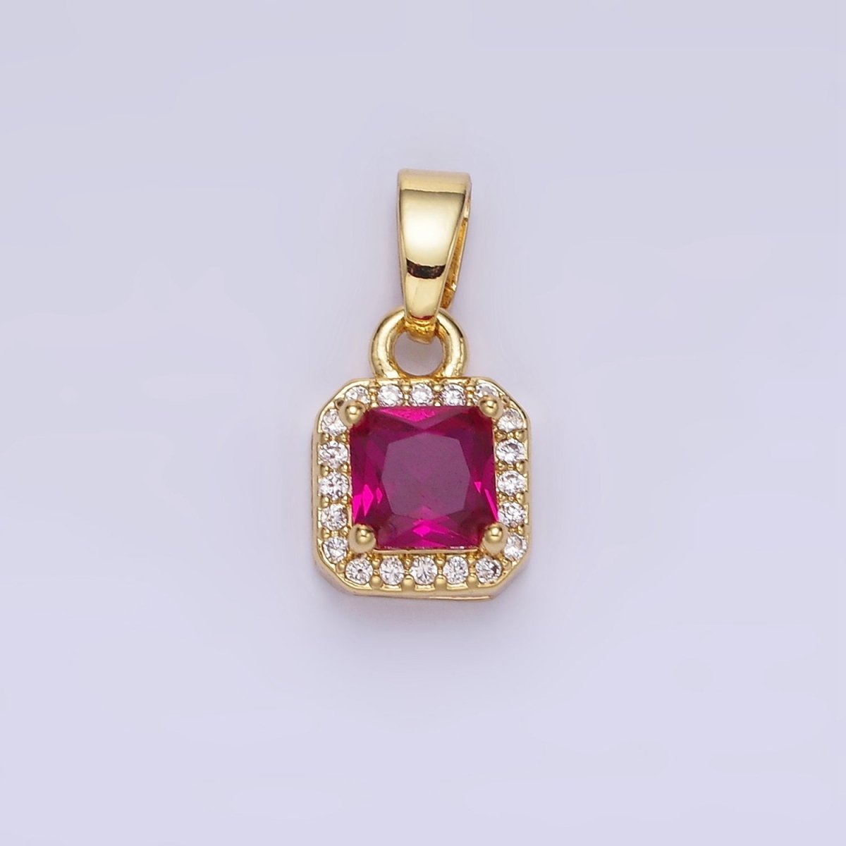 14K Gold Filled CZ Micro Paved Edged Square Pendant in Gold & Silver | AA1270 - AA1280 - DLUXCA