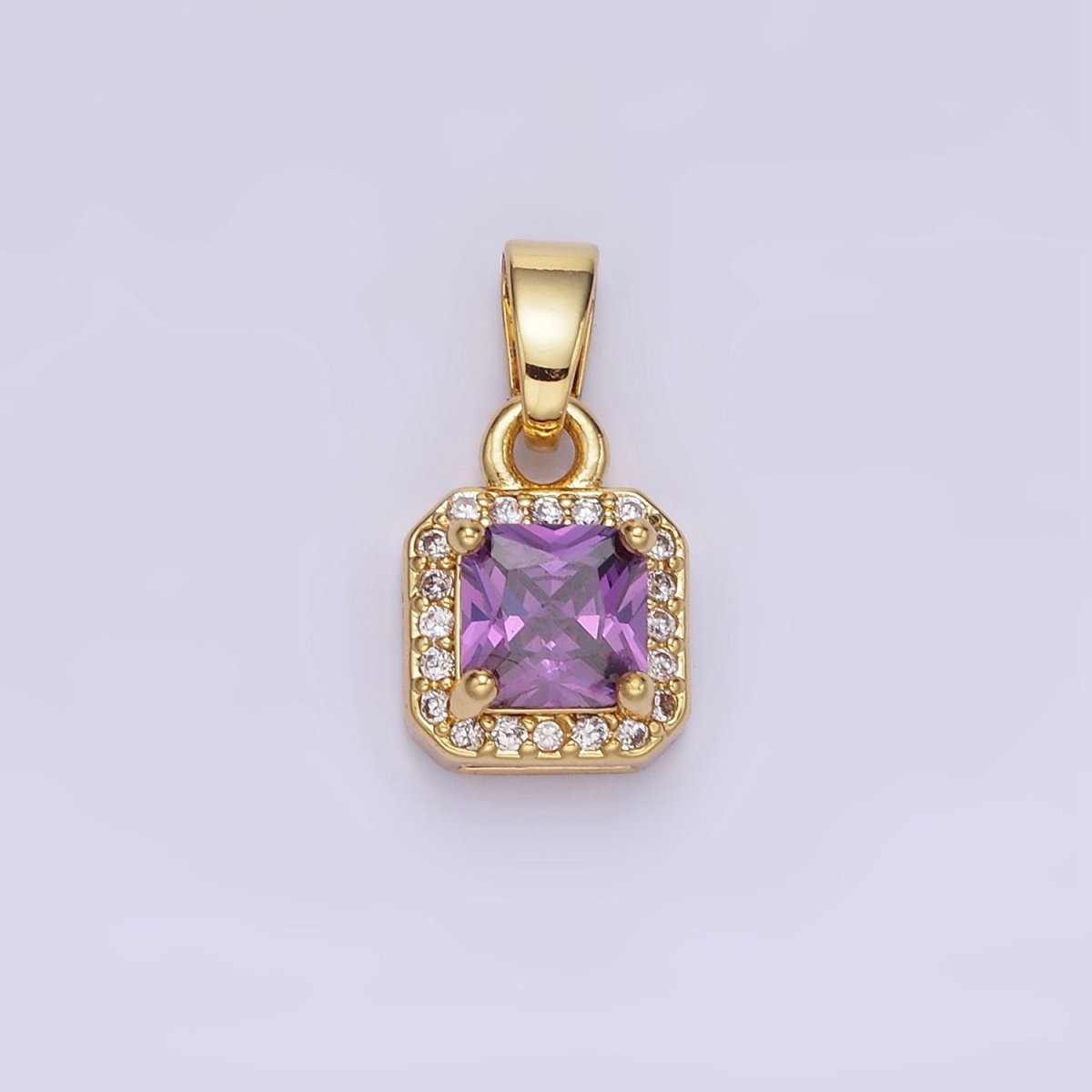 14K Gold Filled CZ Micro Paved Edged Square Pendant in Gold & Silver | AA1270 - AA1280 - DLUXCA