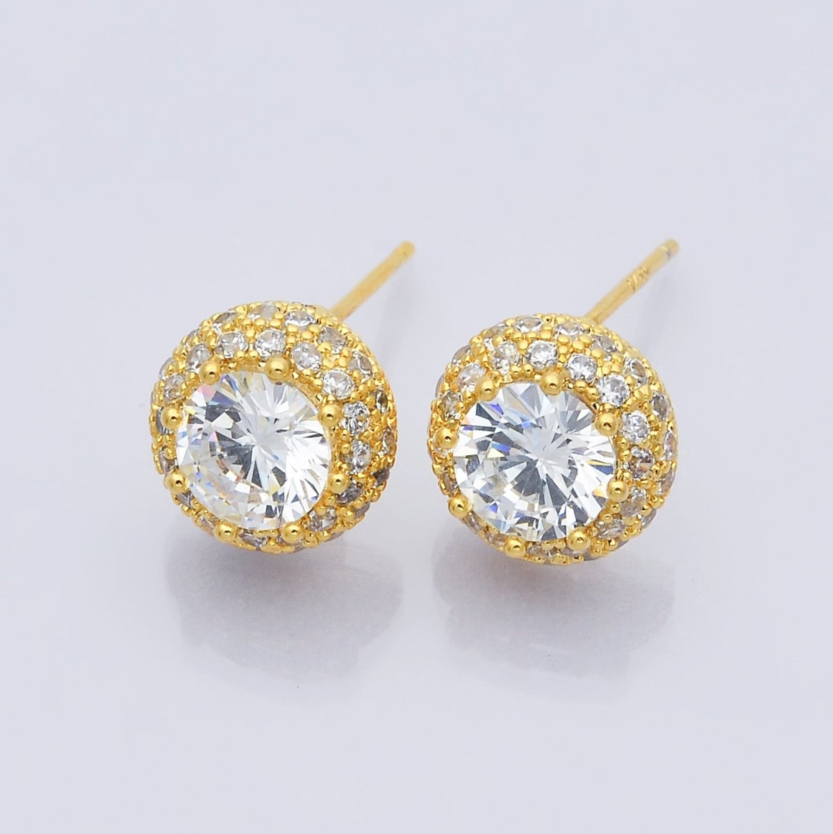 14K Gold Filled CZ Micro Paved Round Bezel Stud Earrings in Gold & Silver | V312 - DLUXCA