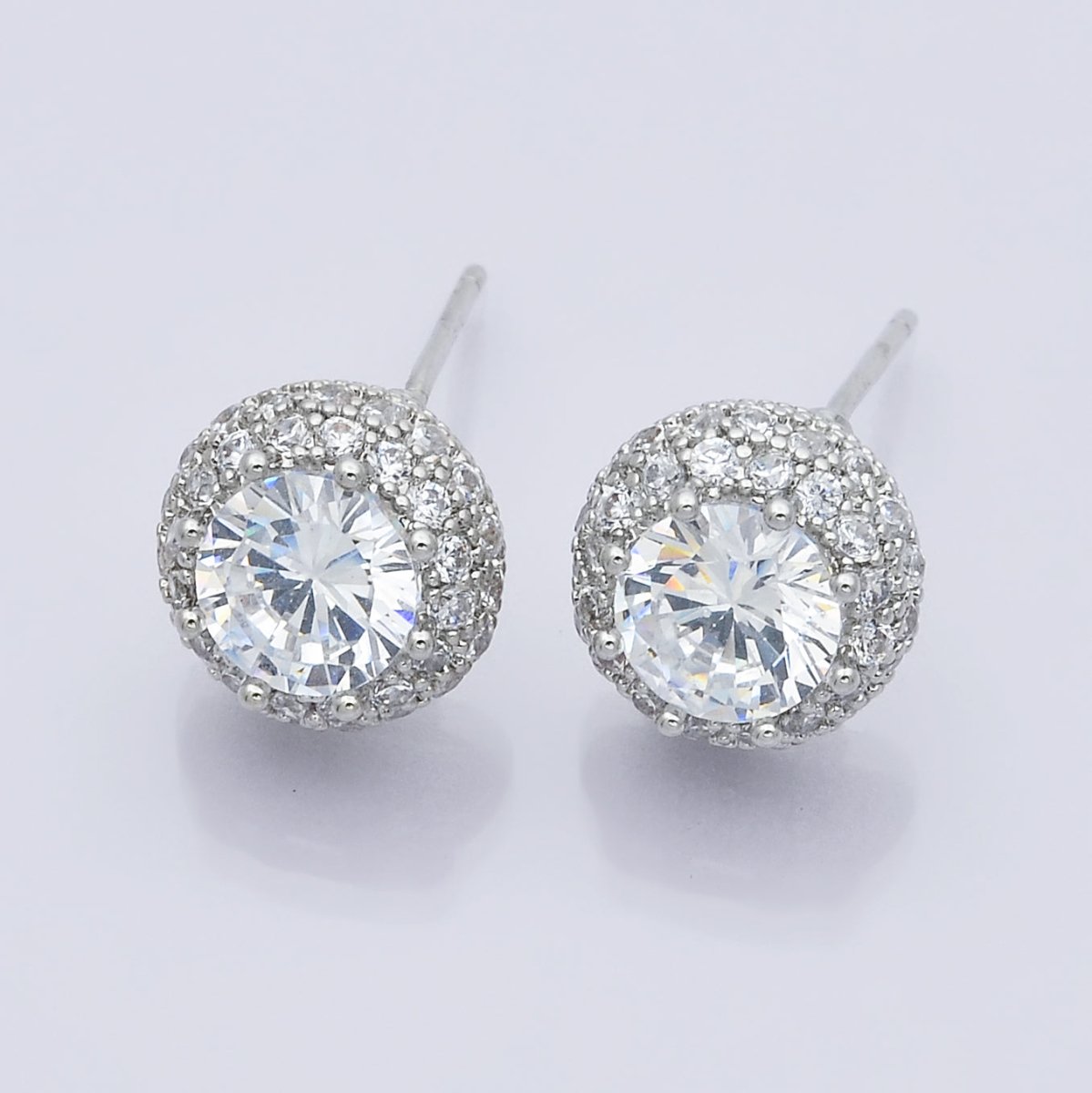 14K Gold Filled CZ Micro Paved Round Bezel Stud Earrings in Gold & Silver | V312 - DLUXCA