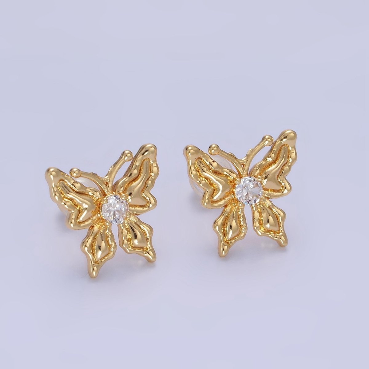 14K Gold Filled CZ Molten Butterfly Stud Earrings | Q221 - DLUXCA