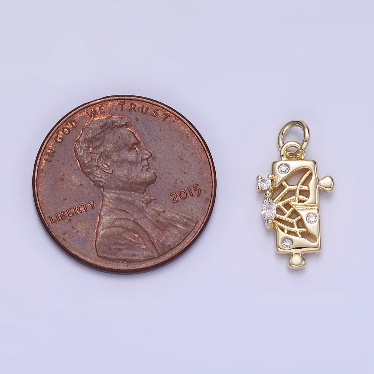 14K Gold Filled CZ Open Filigree Butterfly Wings Puzzle Mini Charm | W649 - DLUXCA