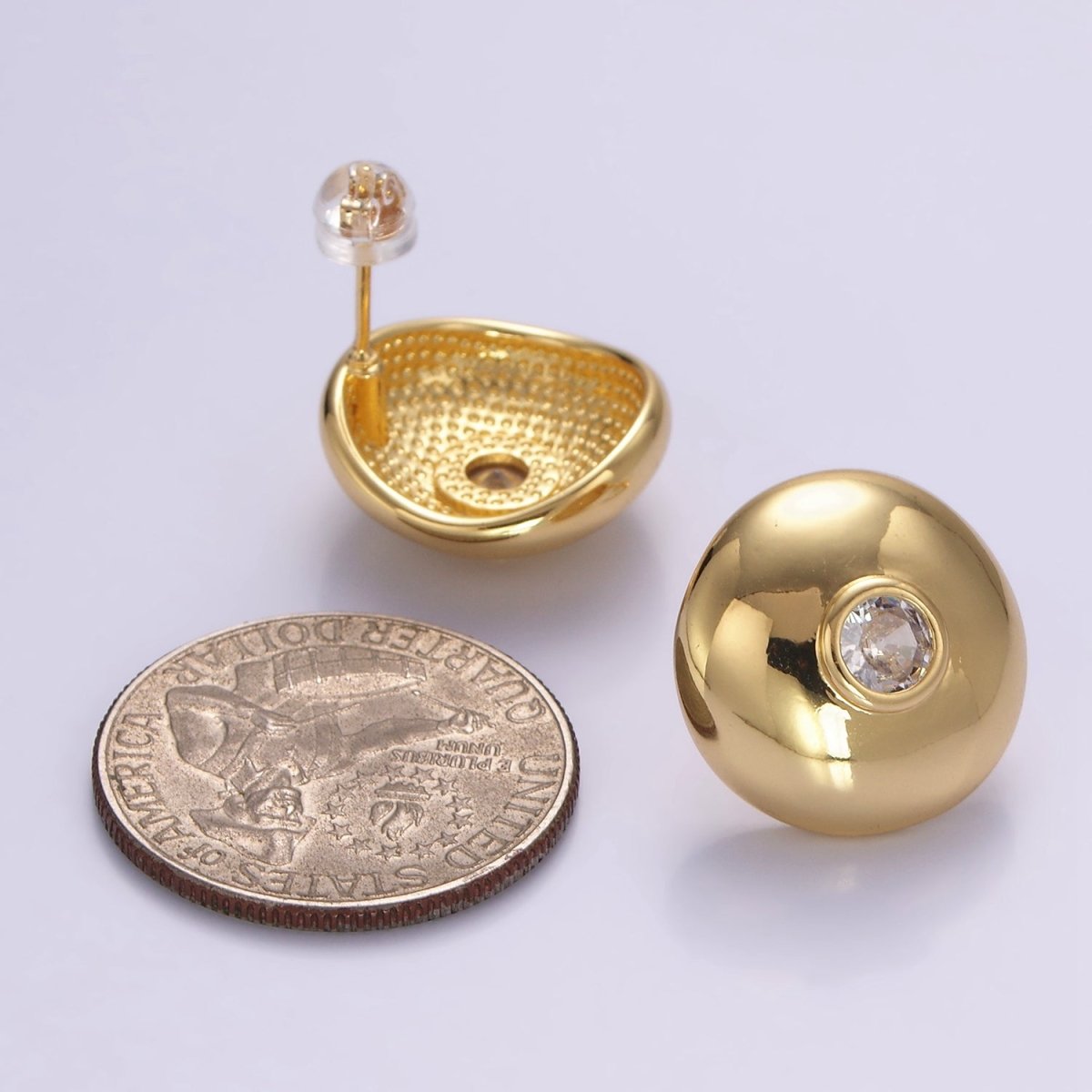 14K Gold Filled CZ Round Dome Stud Earrings | P509 - DLUXCA