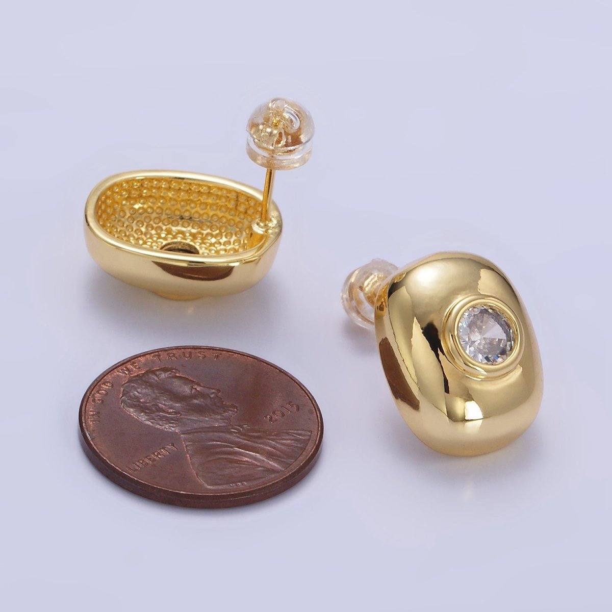 14K Gold Filled CZ Rounded Oblong Dome Stud Earrings in Gold & Silver | Q133 Q134 - DLUXCA