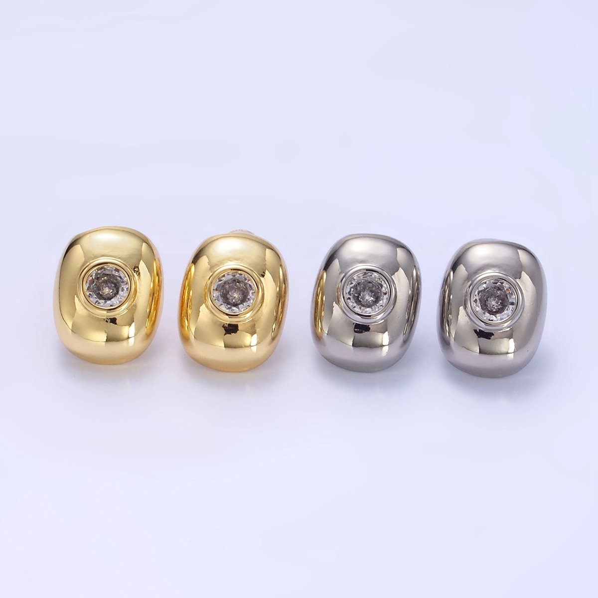 14K Gold Filled CZ Rounded Oblong Dome Stud Earrings in Gold & Silver | Q133 Q134 - DLUXCA