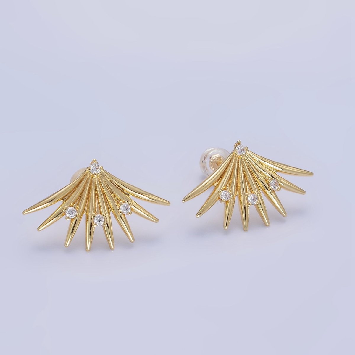 14K Gold Filled CZ Spiked Fan Stud Earrings | Q219 - DLUXCA