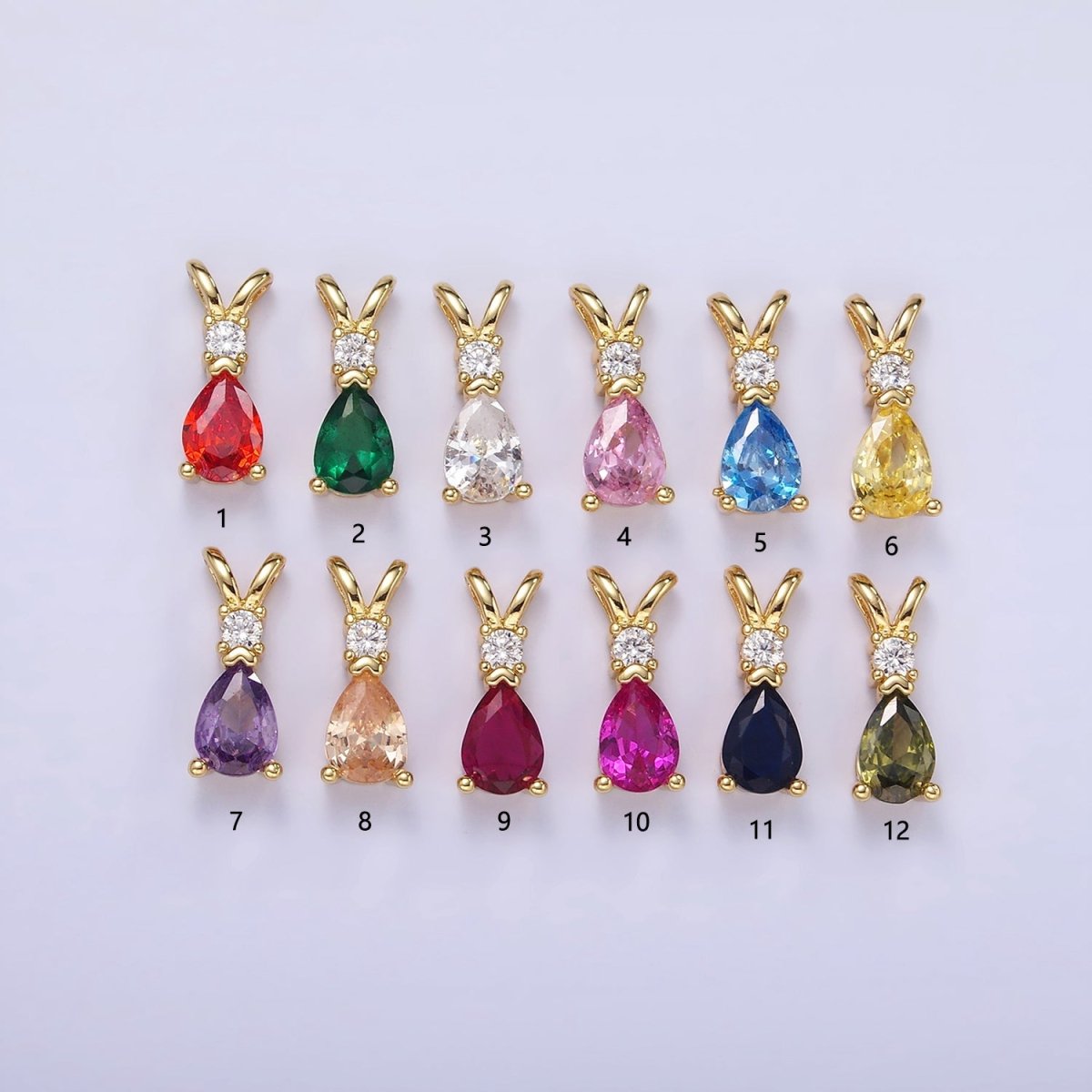 14K Gold Filled CZ Teardrop Birthstone Double Bail Pendant in Gold & Silver | AA1207 - AA1218 - DLUXCA