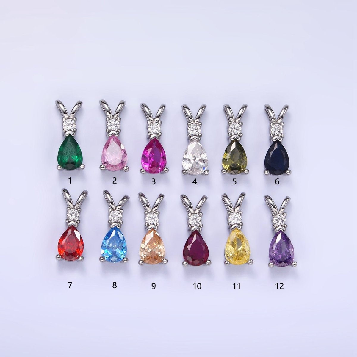 14K Gold Filled CZ Teardrop Birthstone Double Bail Pendant in Gold & Silver | AA1207 - AA1218 - DLUXCA