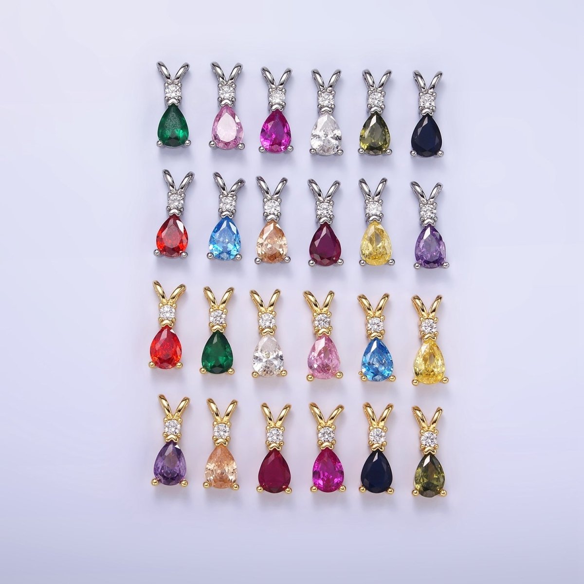 14K Gold Filled CZ Teardrop Birthstone Double Bail Pendant in Gold & Silver | AA1207 - AA1218 - DLUXCA