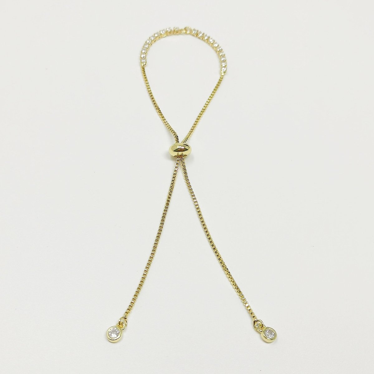 14K Gold Filled CZ Tennis Chain Slider Adjustable Bracelet Findings in Gold & Silver | L473 L474 - DLUXCA