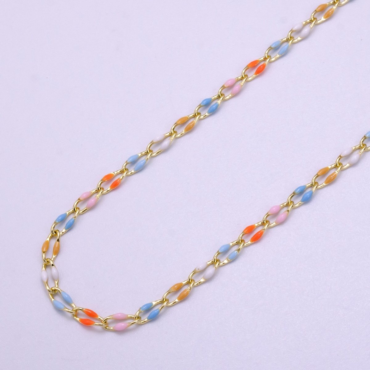 14k Gold Filled Dainty Gold Oval Cable Link Chain Neon Enamel Chain by Yard, Unfinished Chain For Jewelry Supply | ROLL - 598 to ROLL - 608 ROLL - 1075 ROLL - 1405 - DLUXCA