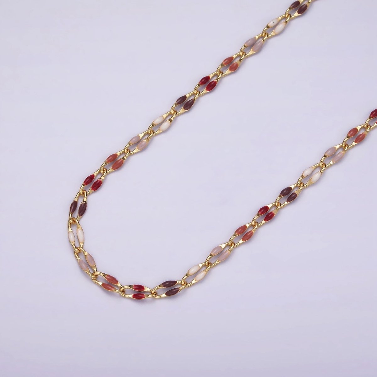 14k Gold Filled Dainty Gold Oval Cable Link Chain Neon Enamel Chain by Yard, Unfinished Chain For Jewelry Supply | ROLL - 598 to ROLL - 608 ROLL - 1075 ROLL - 1405 - DLUXCA