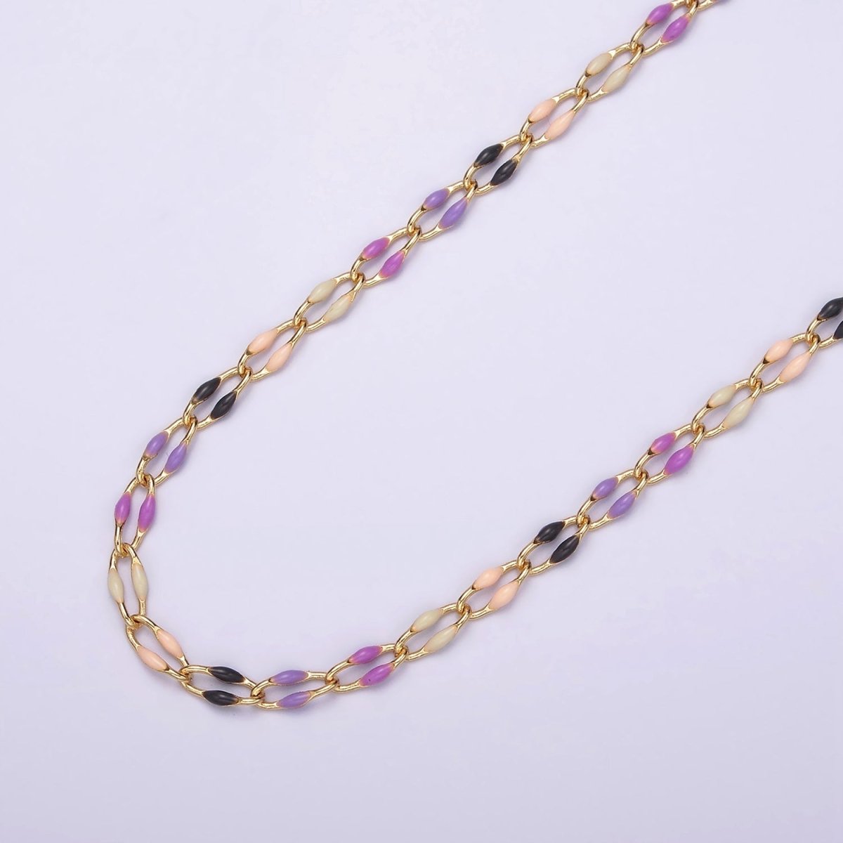 14k Gold Filled Dainty Gold Oval Cable Link Chain Neon Enamel Chain by Yard, Unfinished Chain For Jewelry Supply | ROLL - 598 to ROLL - 608 ROLL - 1075 ROLL - 1405 - DLUXCA