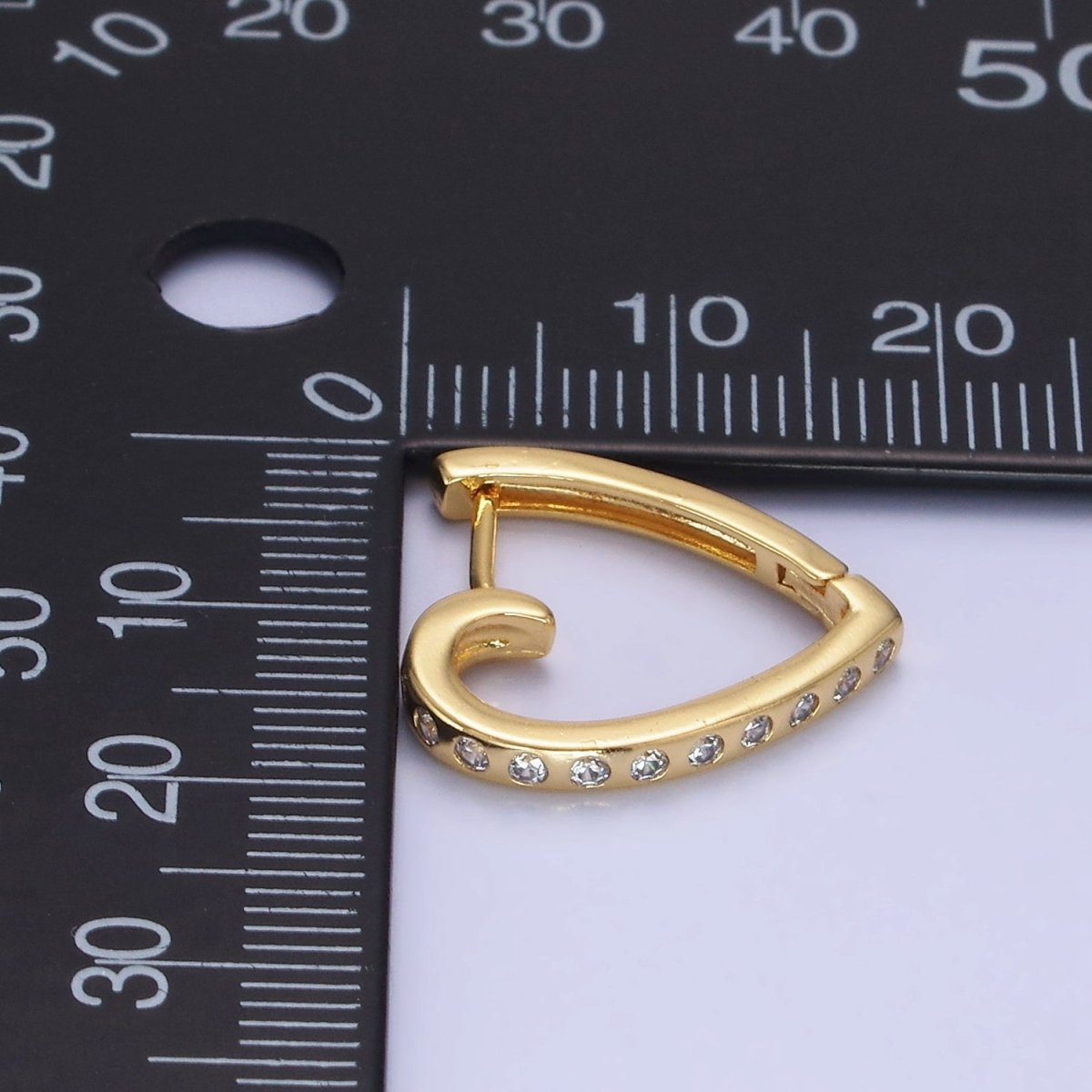 14K Gold Filled Dotted CZ Heart Hoop Earrings | AB - 1263 - DLUXCA