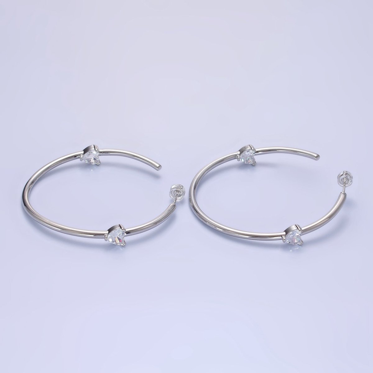 14K Gold Filled Double Heart CZ C-Shaped Hoop Earrings in Gold & Silver | Q069 - DLUXCA