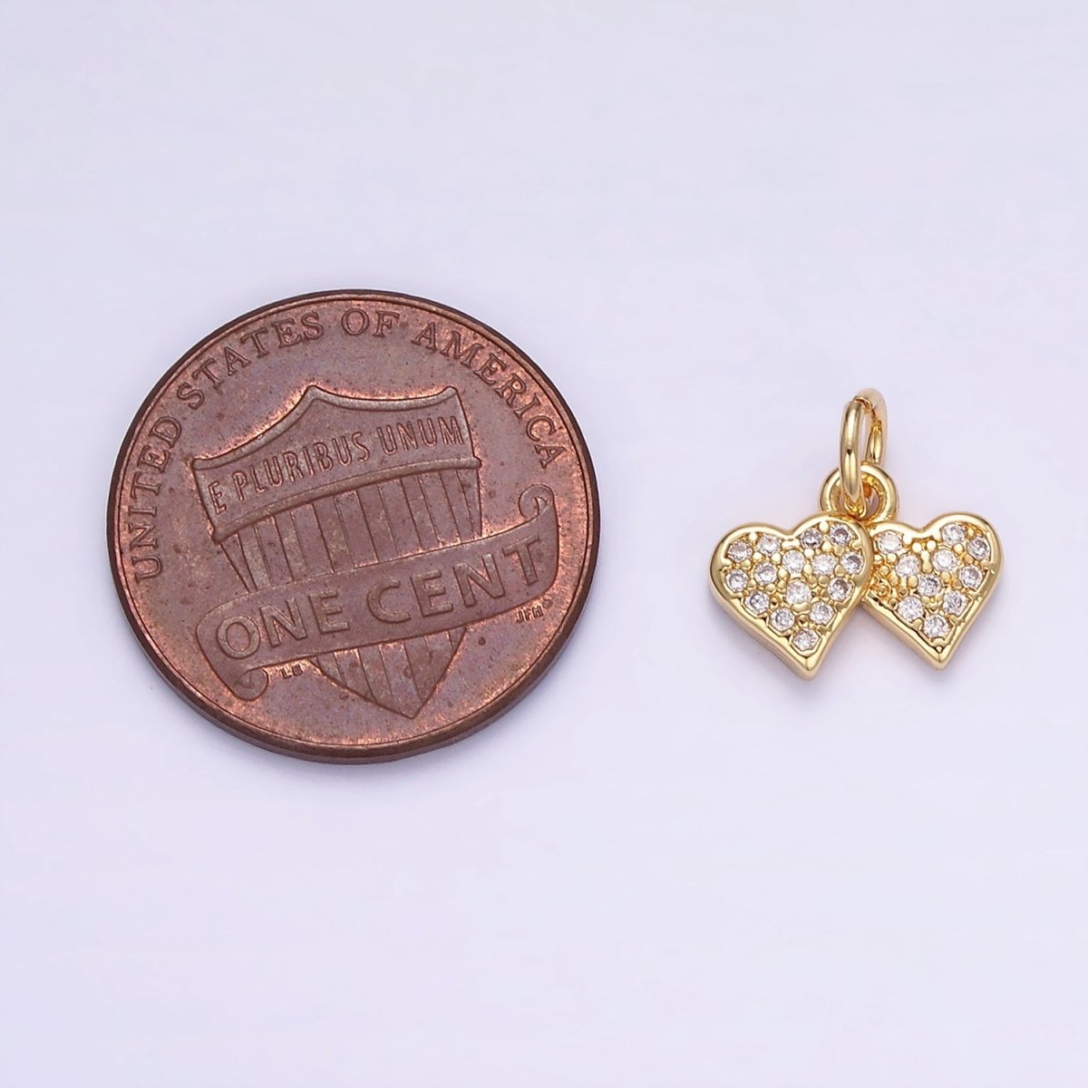 14K Gold Filled Double Heart Micro Paved CZ Charm | W683 - DLUXCA