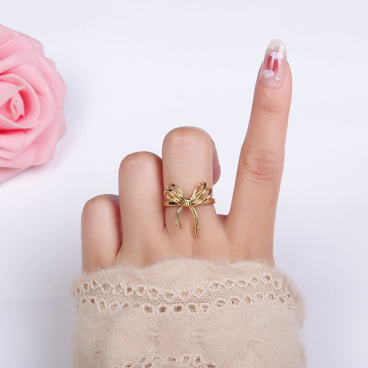 14K Gold Filled Double Tied Bow Ribbon Ring in Gold & Silver | R208 R209 - DLUXCA