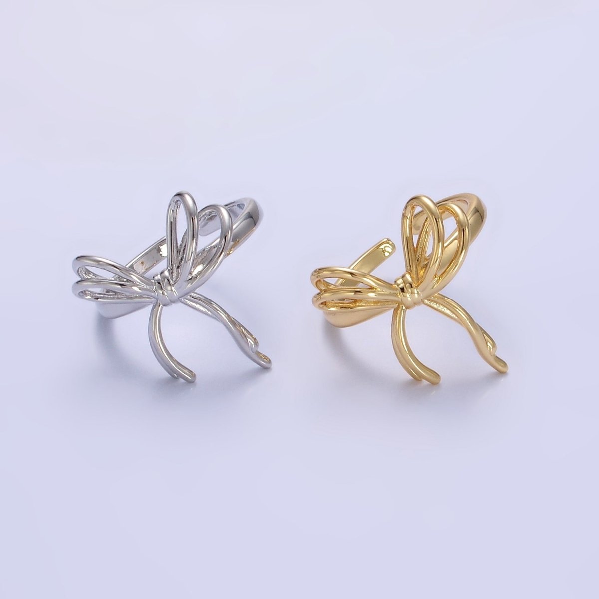 14K Gold Filled Double Tied Bow Ribbon Ring in Gold & Silver | R208 R209 - DLUXCA