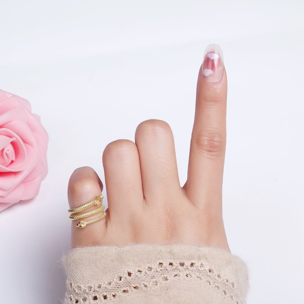 14K Gold Filled Dragon Scale-Textured Triple Band Wrap Ring | O1361 - DLUXCA