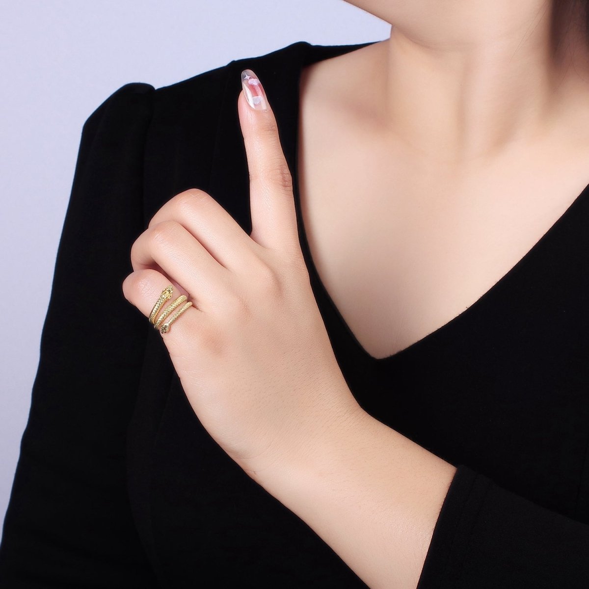 14K Gold Filled Dragon Scale-Textured Triple Band Wrap Ring | O1361 - DLUXCA