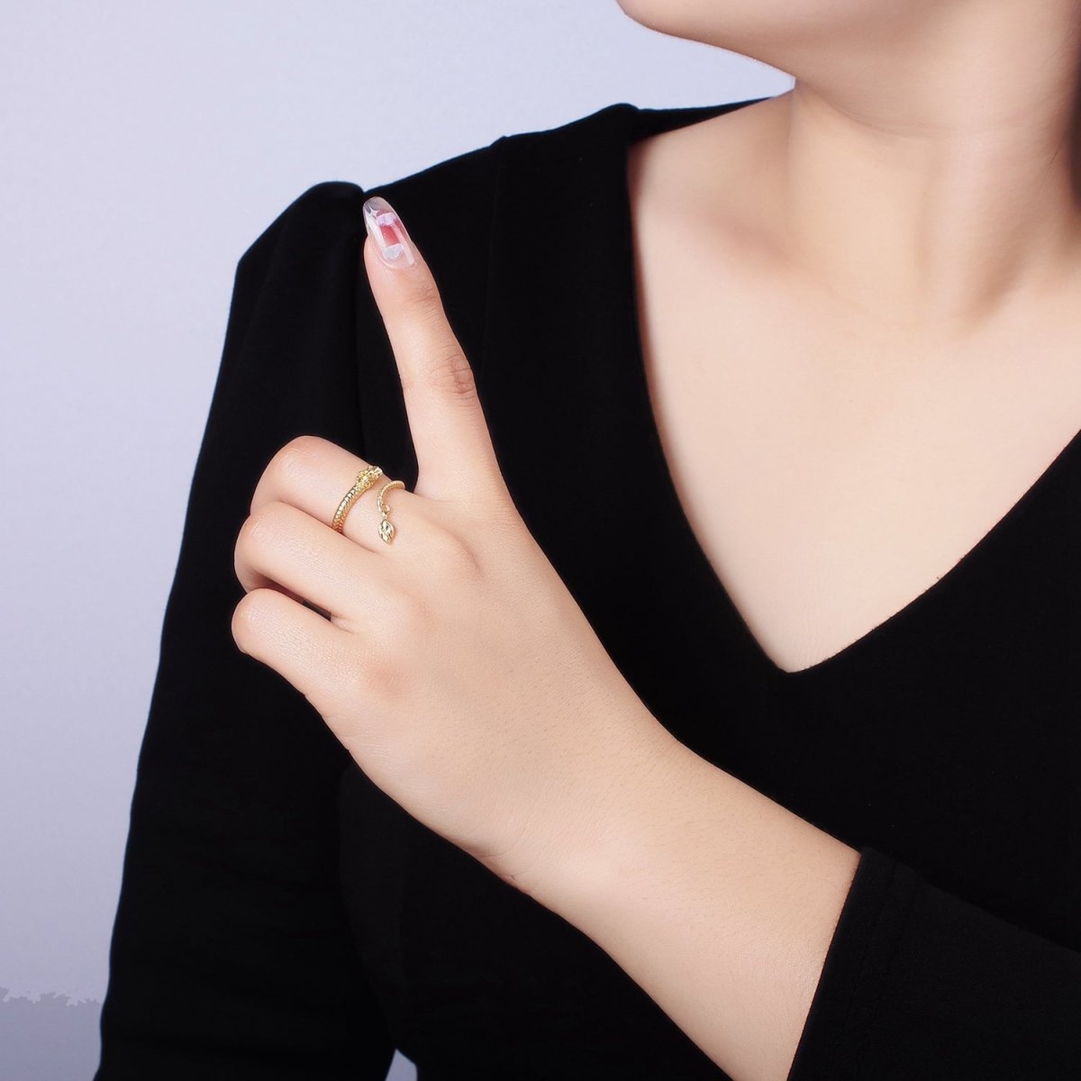 14K Gold Filled Dragon Scale-Textured Wrap Tail Drop Ring | O1359 - DLUXCA