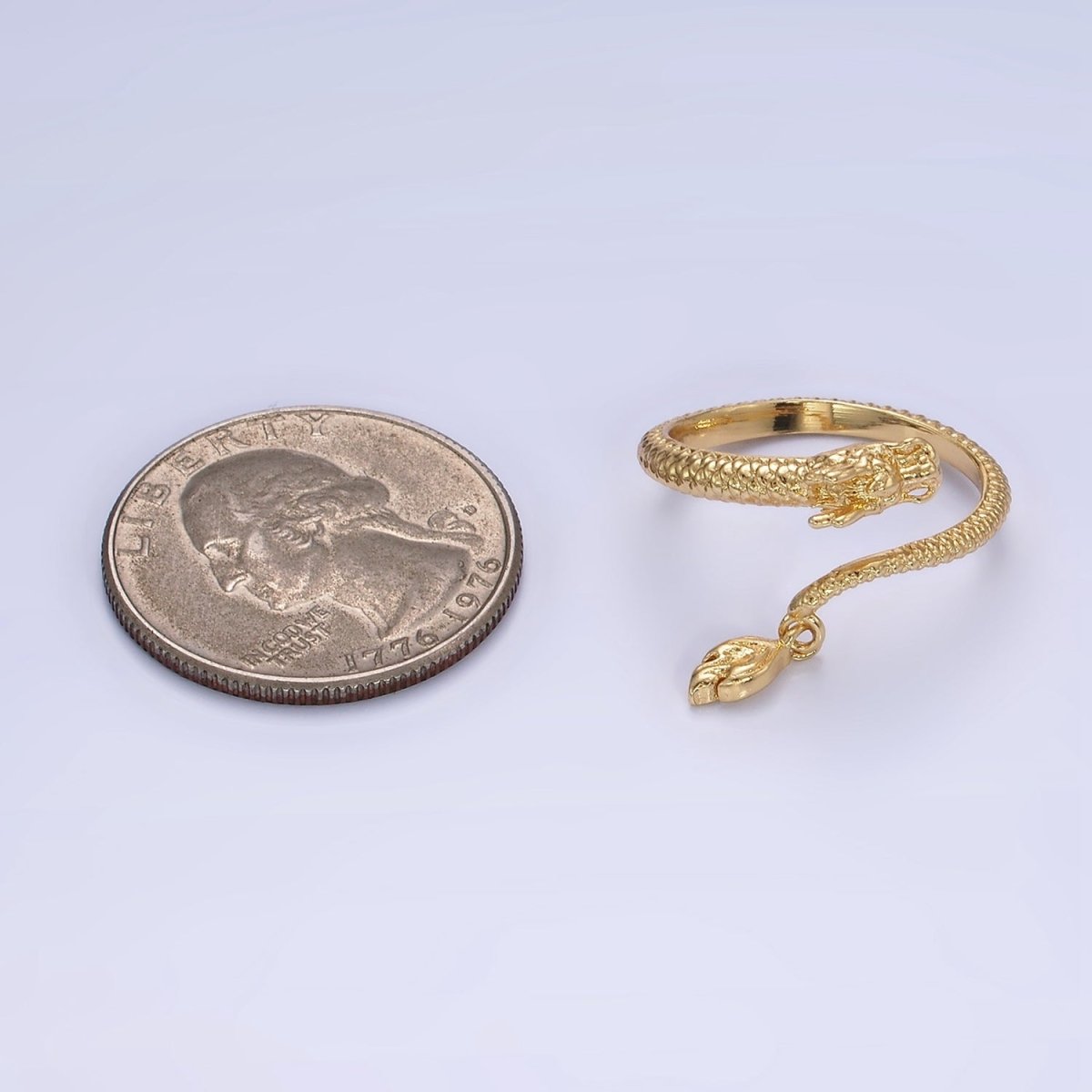 14K Gold Filled Dragon Scale-Textured Wrap Tail Drop Ring | O1359 - DLUXCA