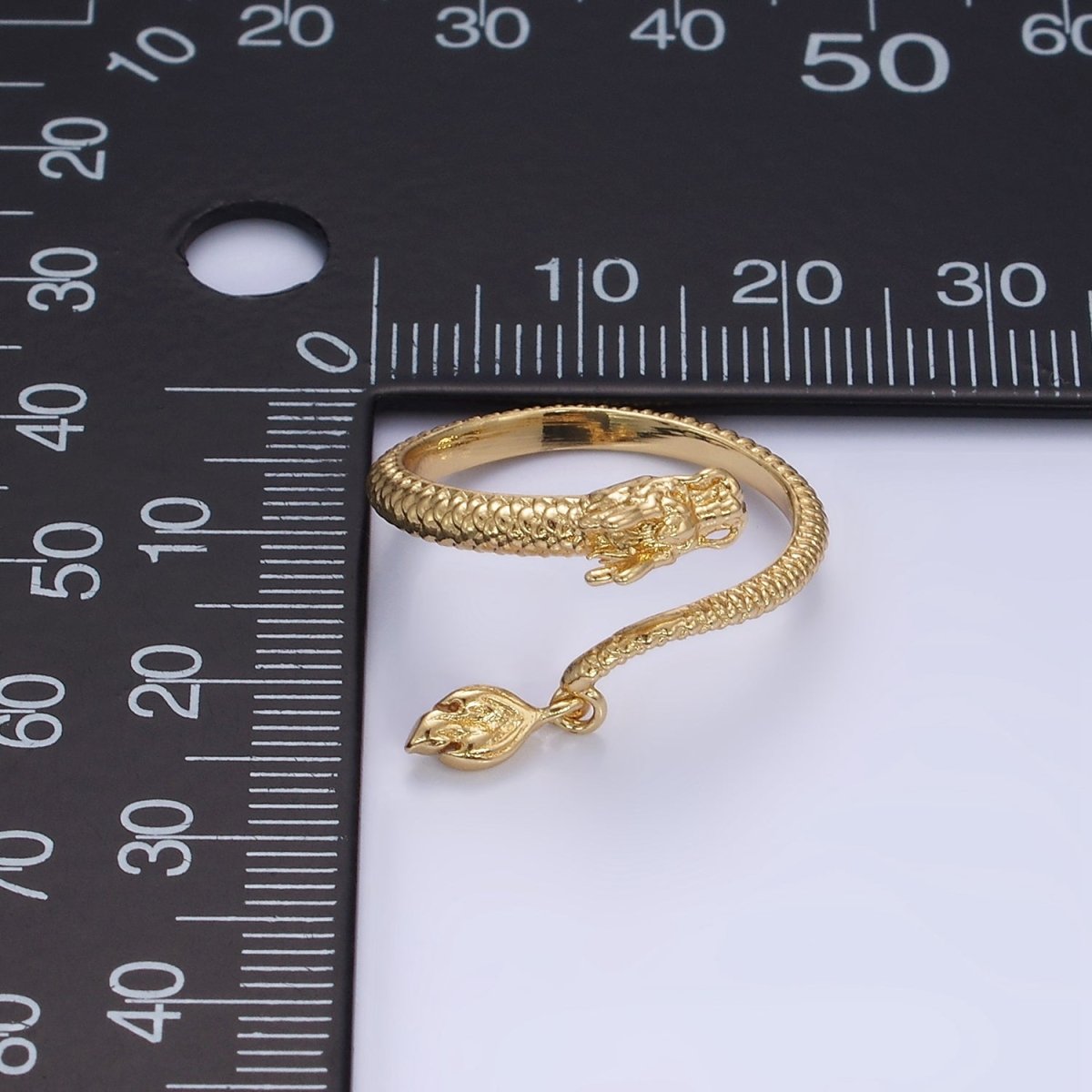 14K Gold Filled Dragon Scale-Textured Wrap Tail Drop Ring | O1359 - DLUXCA