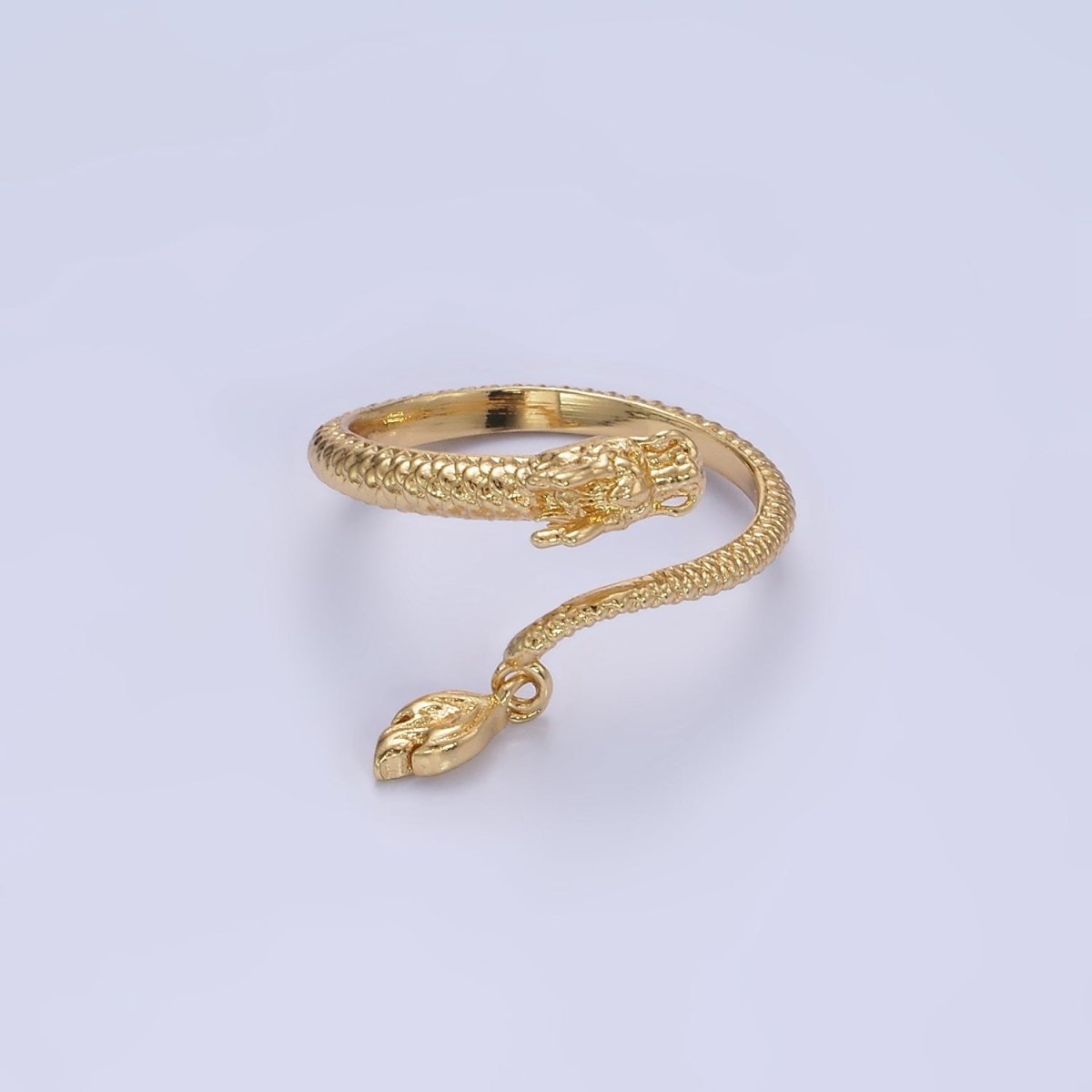 14K Gold Filled Dragon Scale-Textured Wrap Tail Drop Ring | O1359 - DLUXCA