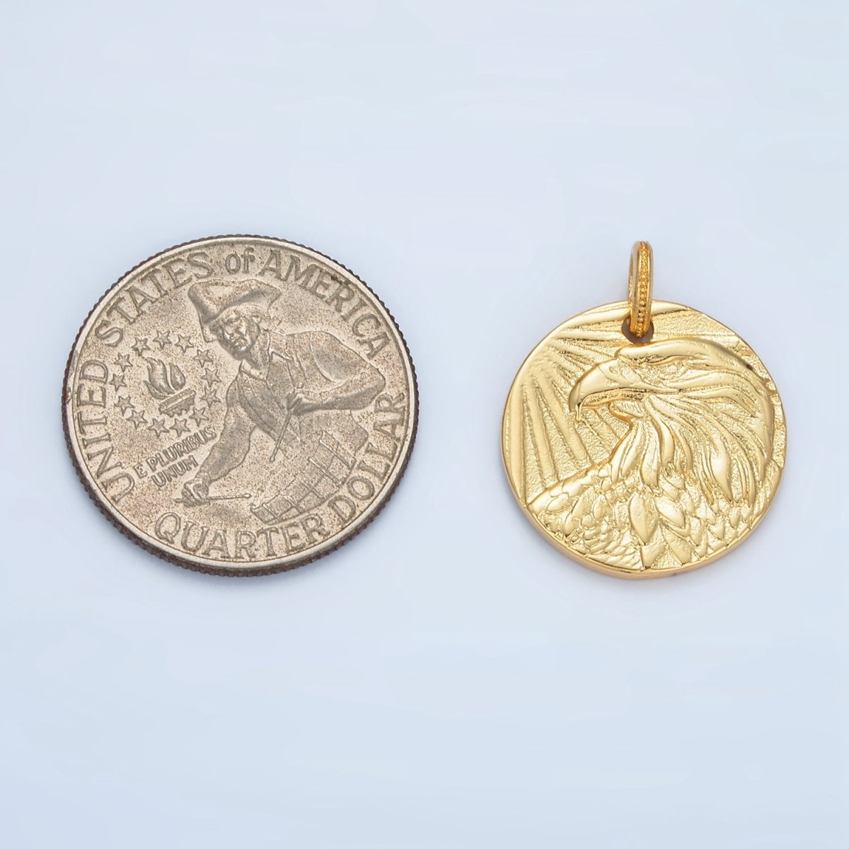 14K Gold Filled Eagle Bird Animal Round Coin Charm in Gold & Oxidized Silver | AG885 AC176 - DLUXCA