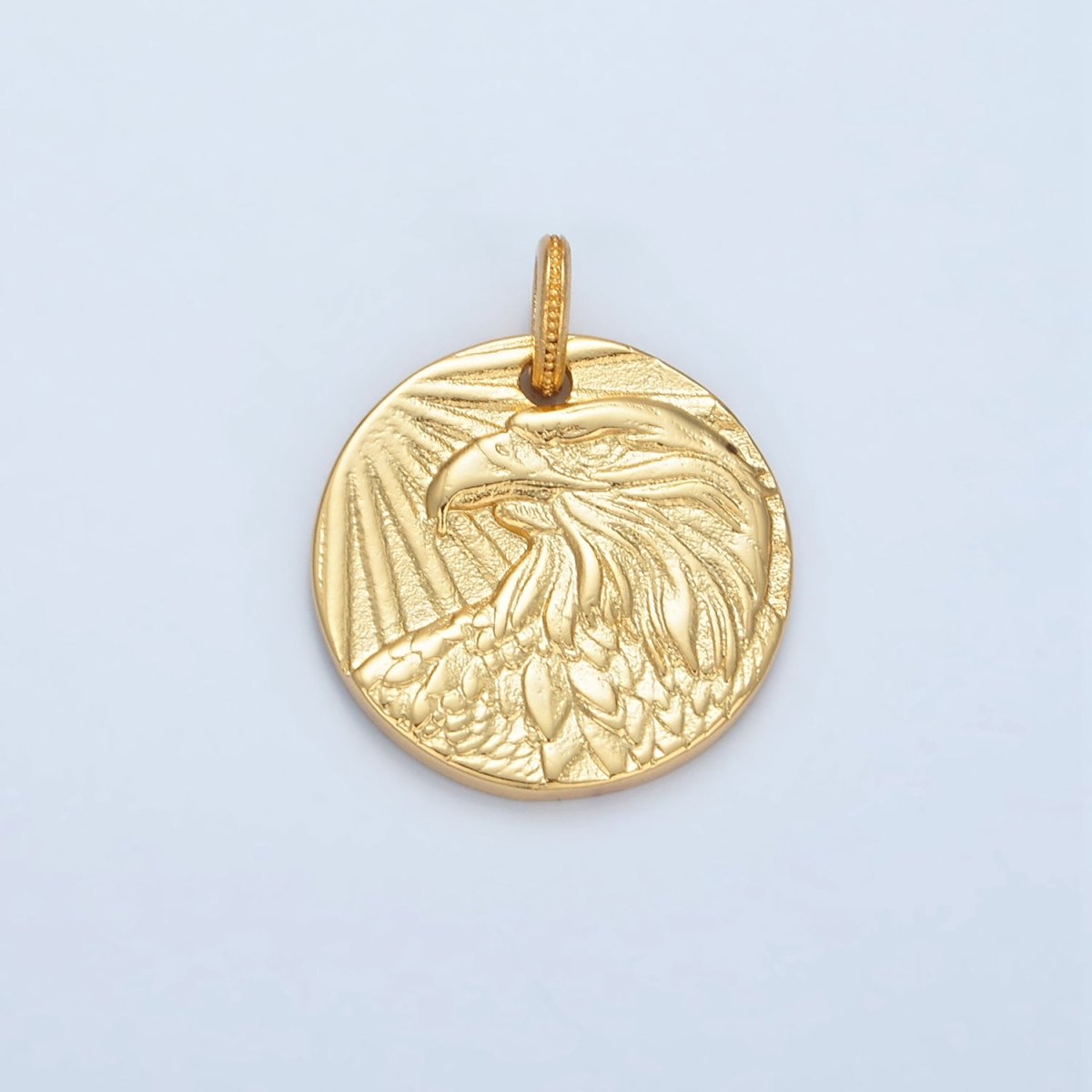 14K Gold Filled Eagle Bird Animal Round Coin Charm in Gold & Oxidized Silver | AG885 AC176 - DLUXCA