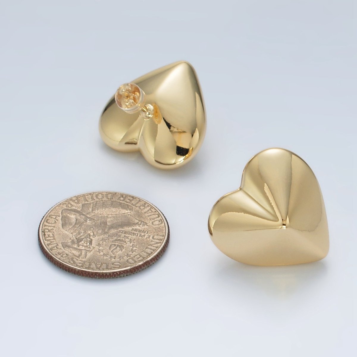 14K Gold Filled Edged Heart Lightweight Stud Earrings in Gold & Silver | AD709 AD710 - DLUXCA