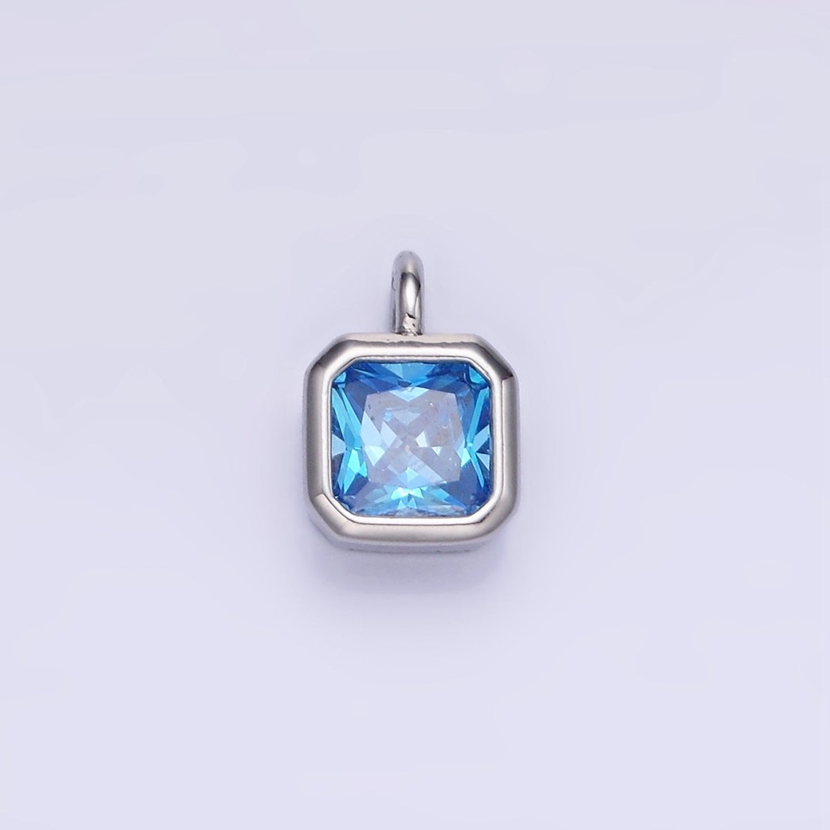 14K Gold Filled Edged Square CZ Birthstone Charm in Gold & Silver | W758 - W769 - DLUXCA