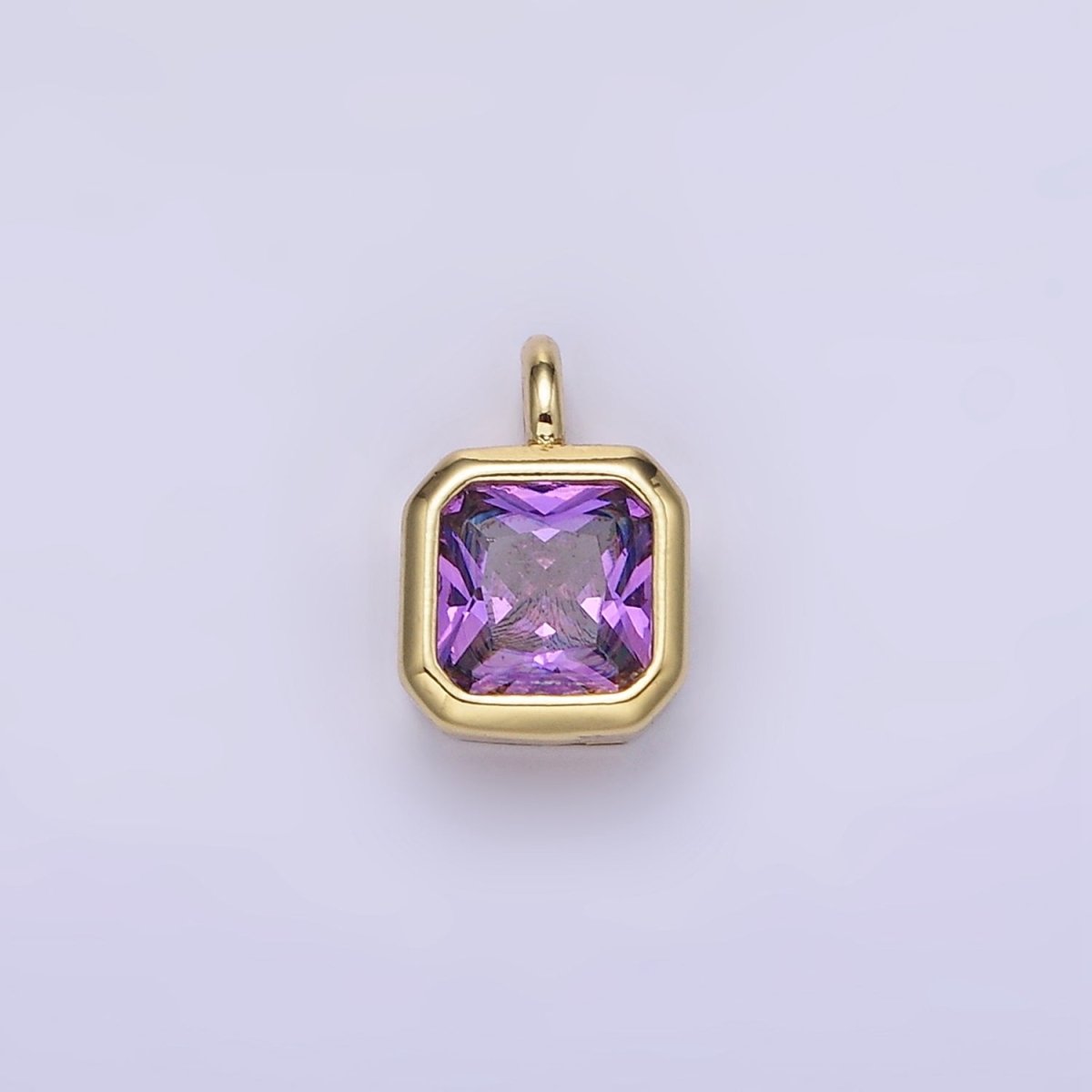 14K Gold Filled Edged Square CZ Birthstone Charm in Gold & Silver | W758 - W769 - DLUXCA