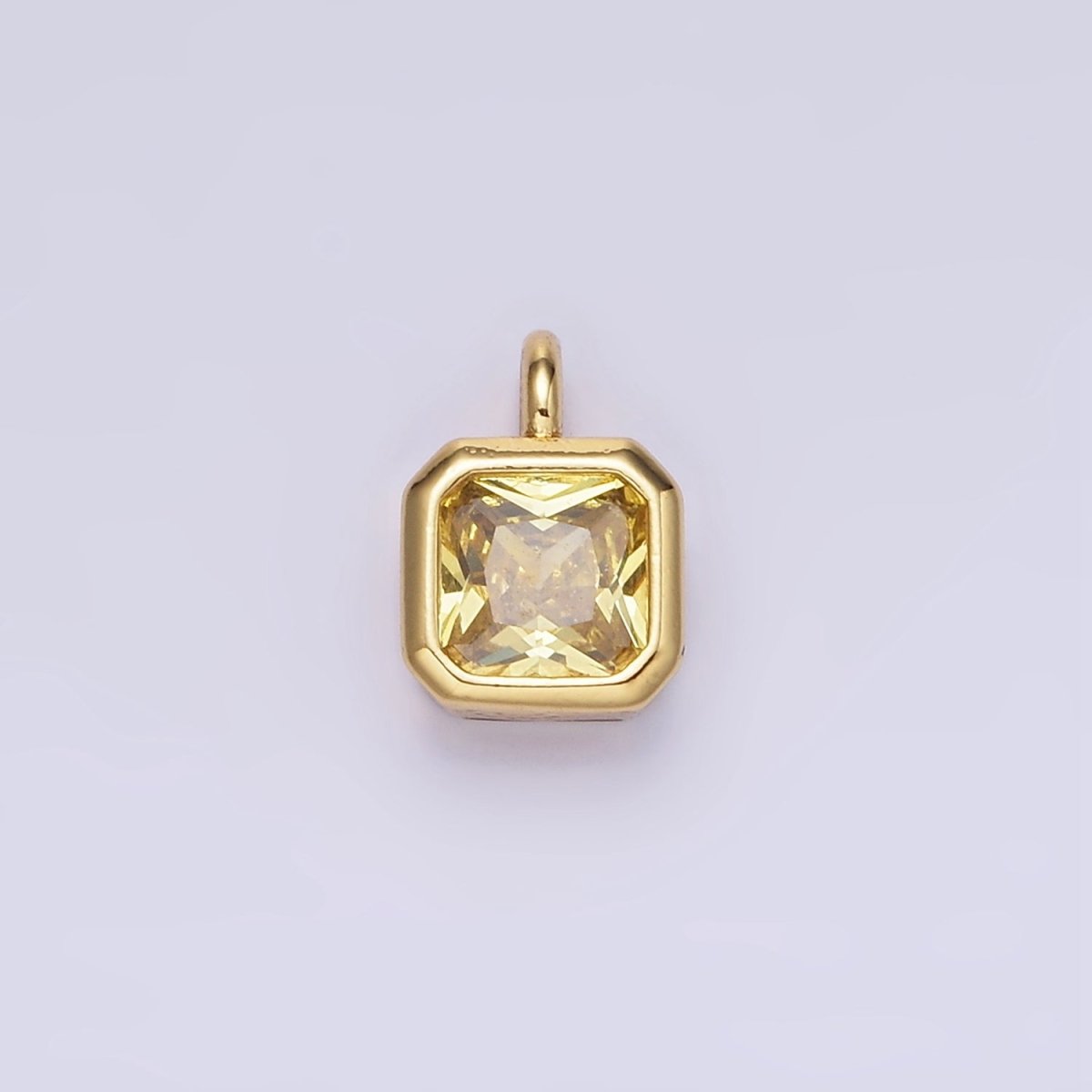 14K Gold Filled Edged Square CZ Birthstone Charm in Gold & Silver | W758 - W769 - DLUXCA