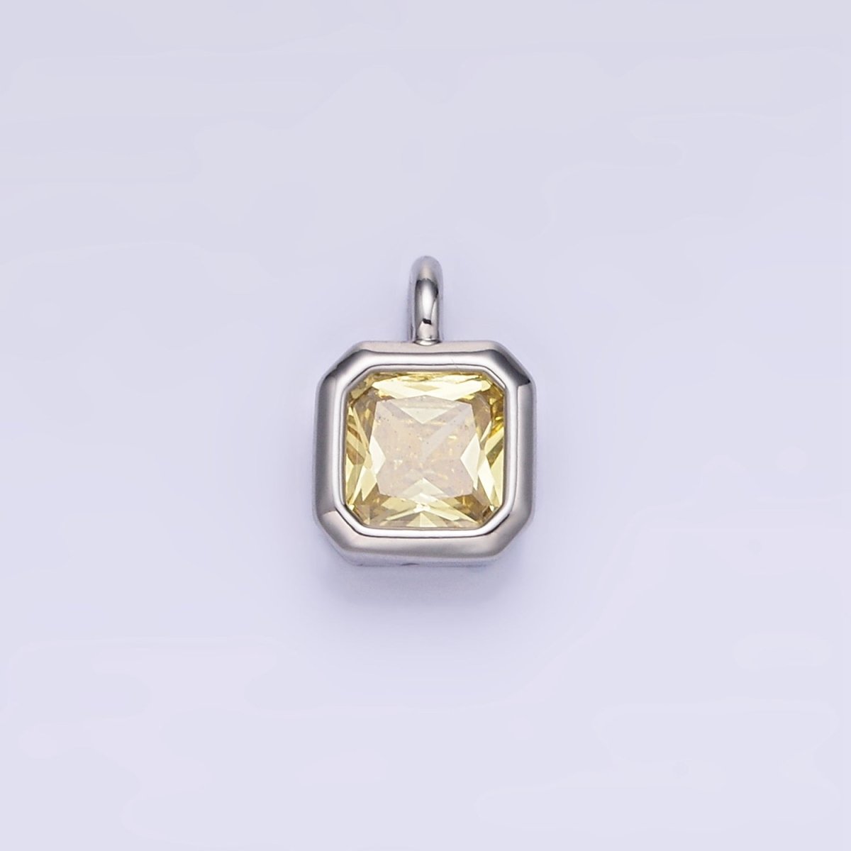 14K Gold Filled Edged Square CZ Birthstone Charm in Gold & Silver | W758 - W769 - DLUXCA