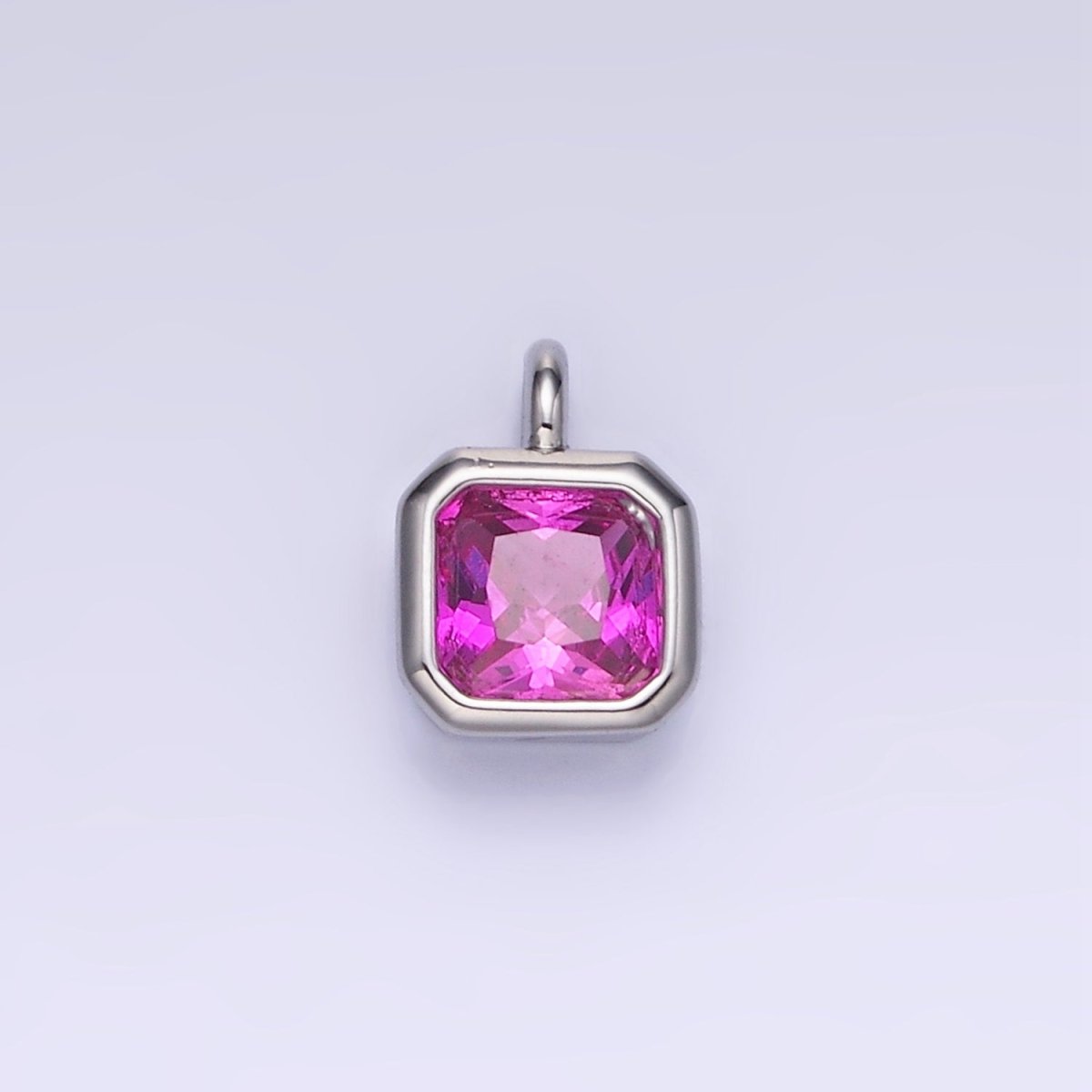 14K Gold Filled Edged Square CZ Birthstone Charm in Gold & Silver | W758 - W769 - DLUXCA