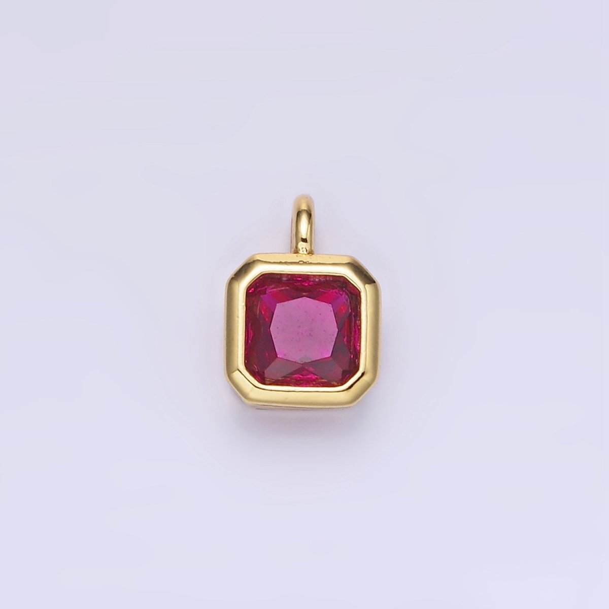 14K Gold Filled Edged Square CZ Birthstone Charm in Gold & Silver | W758 - W769 - DLUXCA