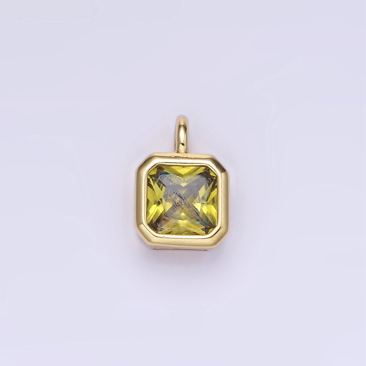 14K Gold Filled Edged Square CZ Birthstone Charm in Gold & Silver | W758 - W769 - DLUXCA