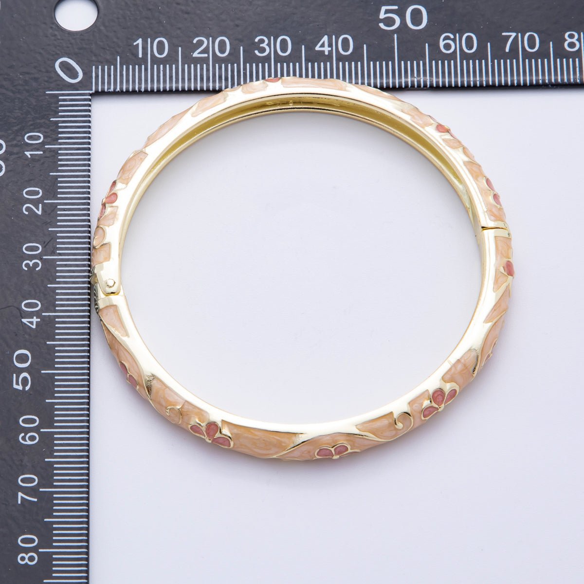 14K Gold Filled Enamel Artisan Floral Linked Open Round Bangle Bracelet in Purple, Pink, & White | WA - A3769 - WA - A3772 - DLUXCA