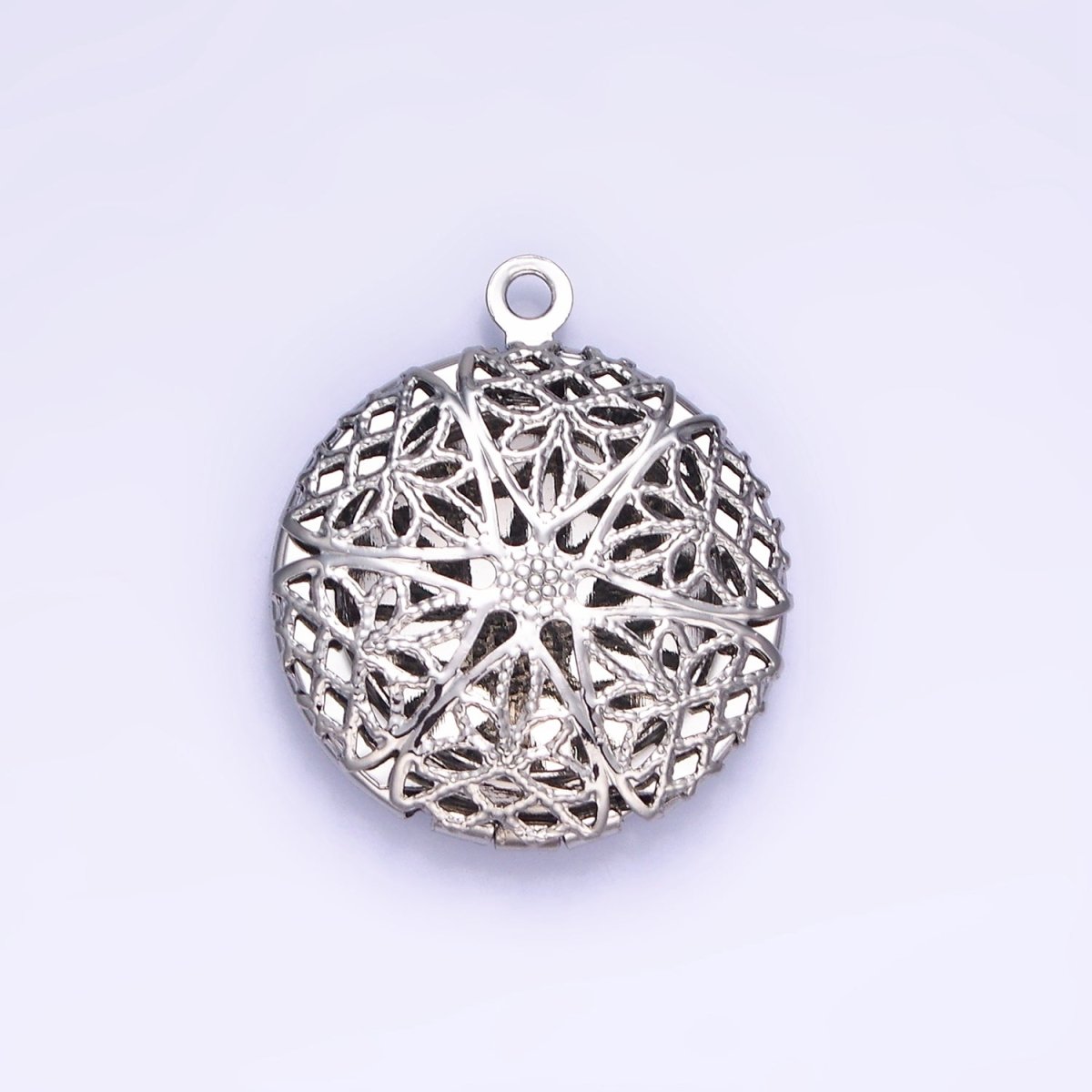 14K Gold Filled Flower Filigree Round Locket Charm in Gold & Silver | H242 - DLUXCA