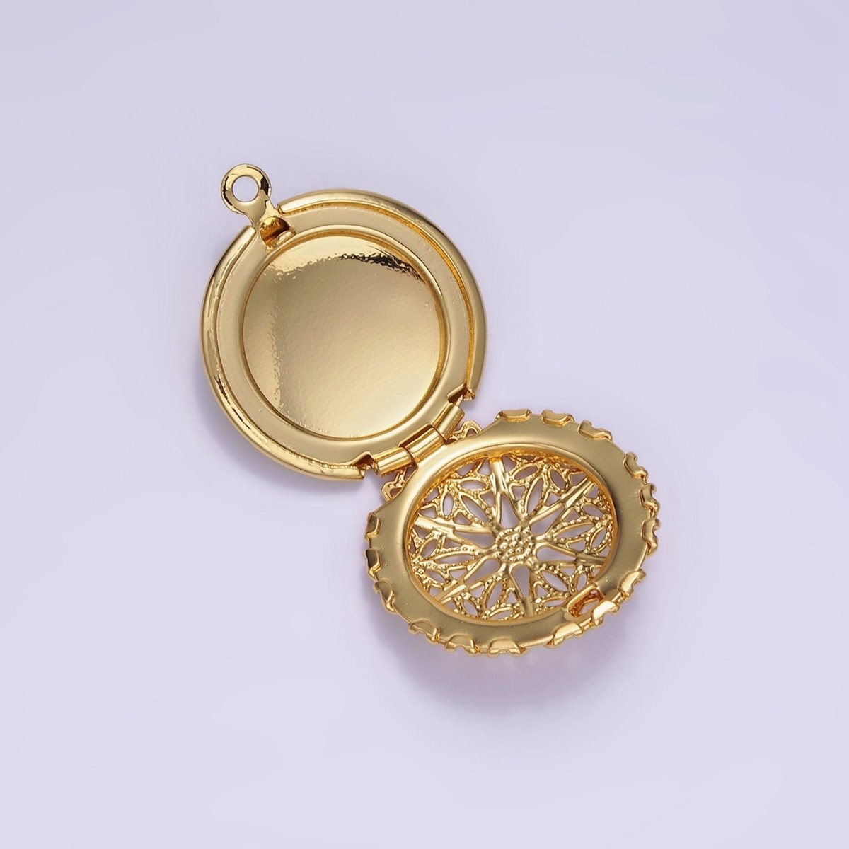 14K Gold Filled Flower Filigree Round Locket Charm in Gold & Silver | H242 - DLUXCA