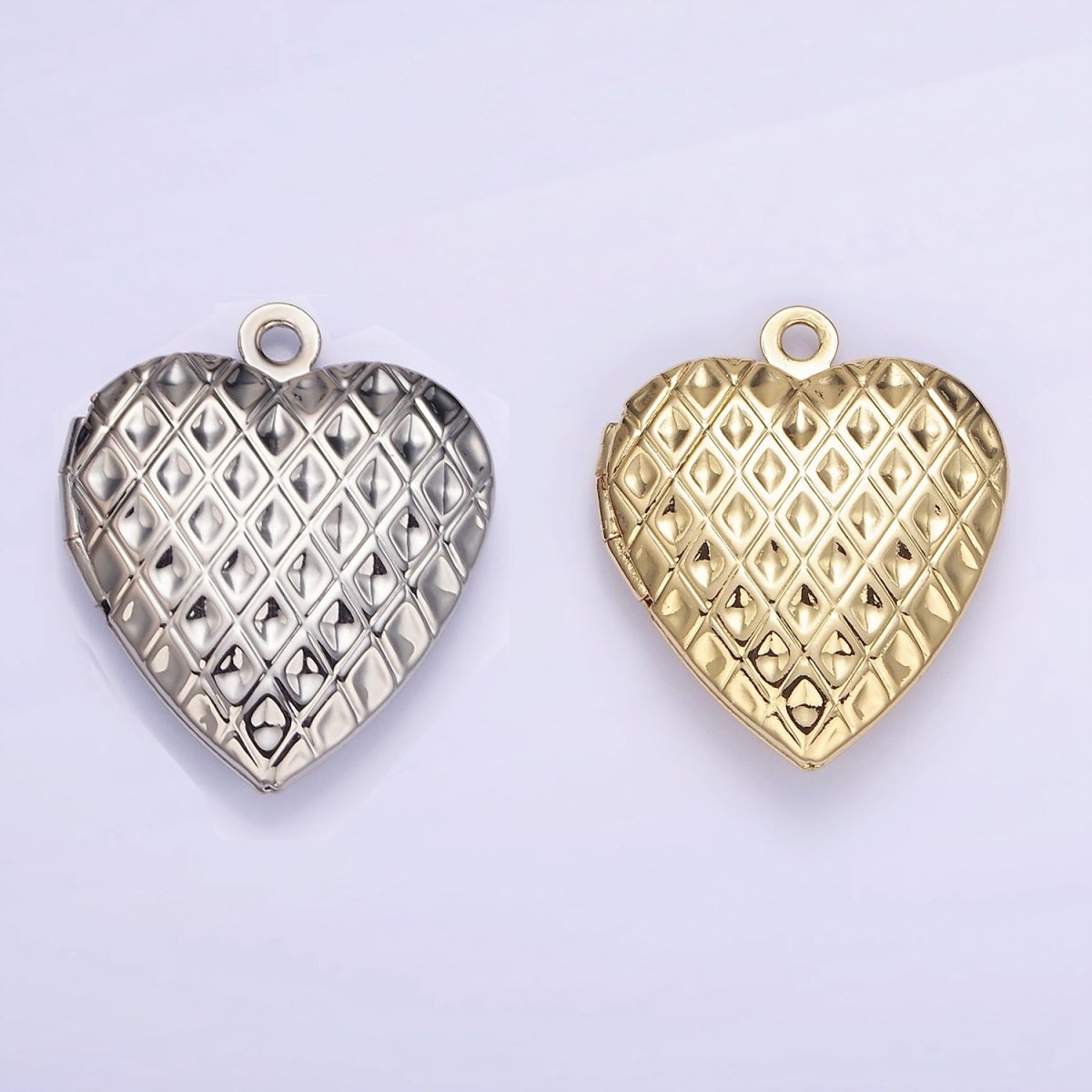 14K Gold Filled Geometric Rhombus Indent Heart Locket Charm in Gold & Silver | D410 - DLUXCA
