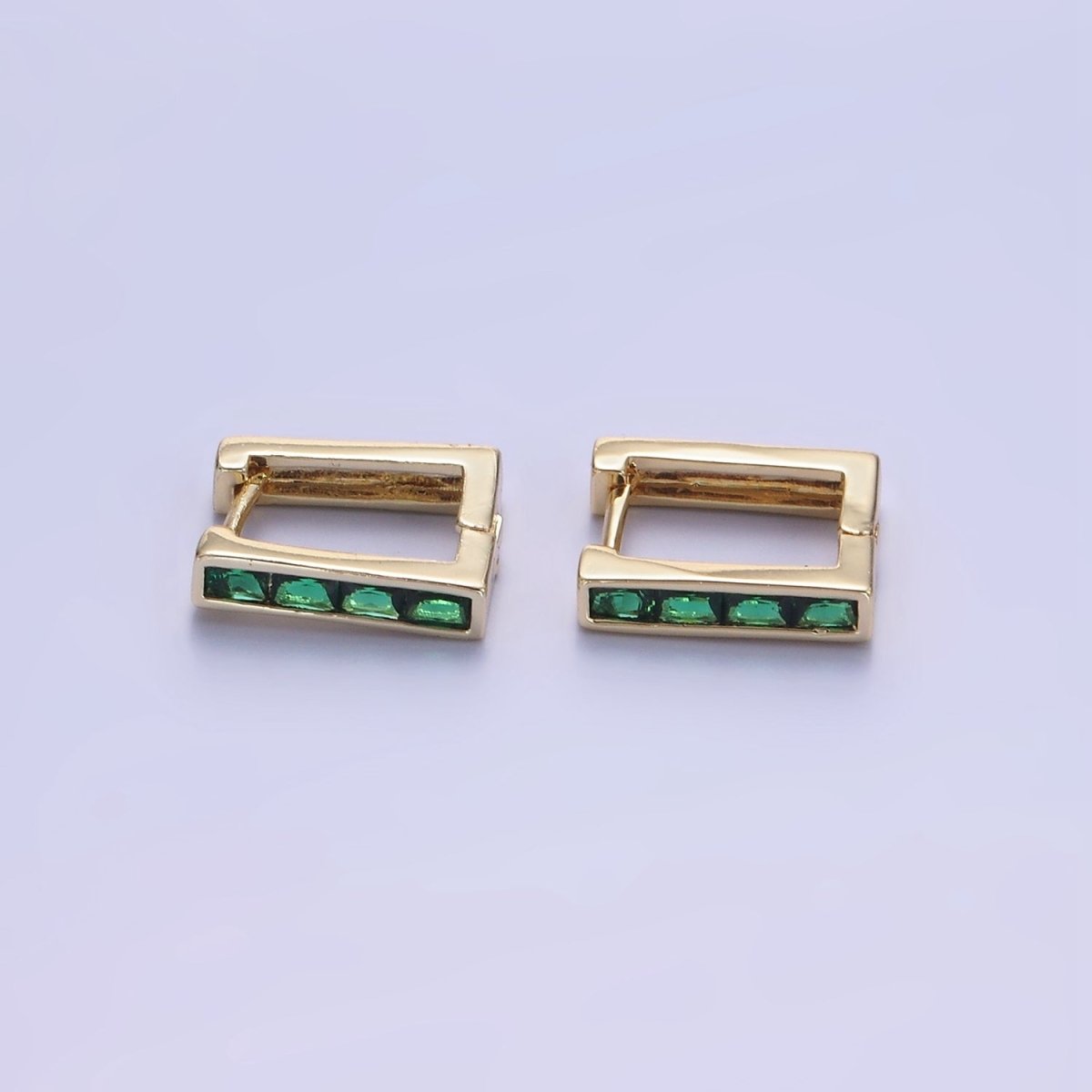 14K Gold Filled Green Baguette CZ Lined Rectangular Hoop Earrings | AB1340 - AB1342 - DLUXCA