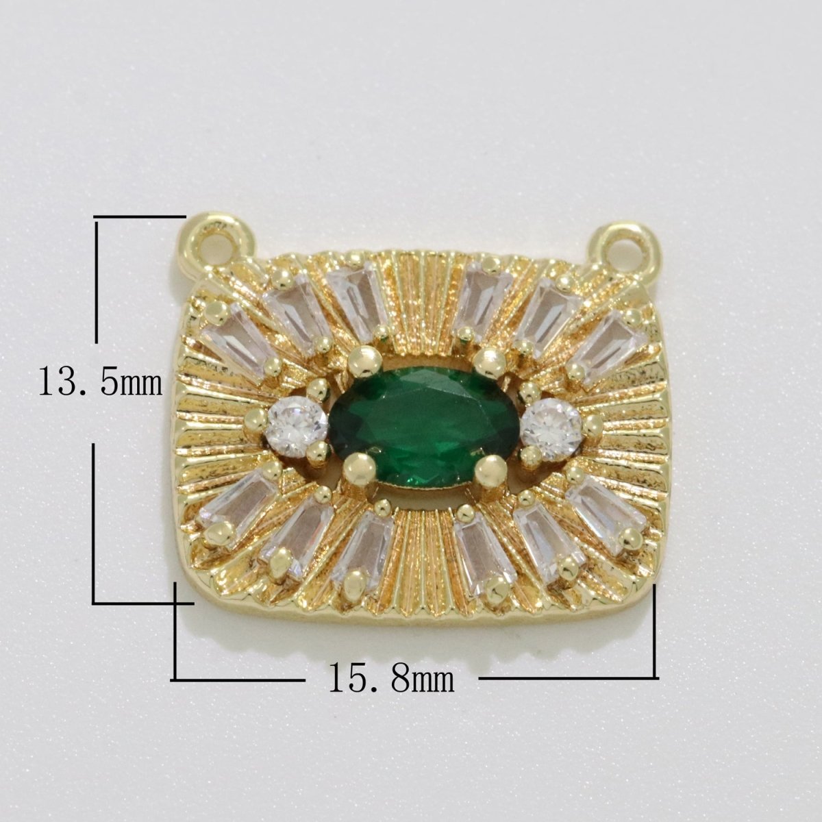 14k gold filled green cz evil eye micro paved baguette rectangular connector | Y374 - DLUXCA