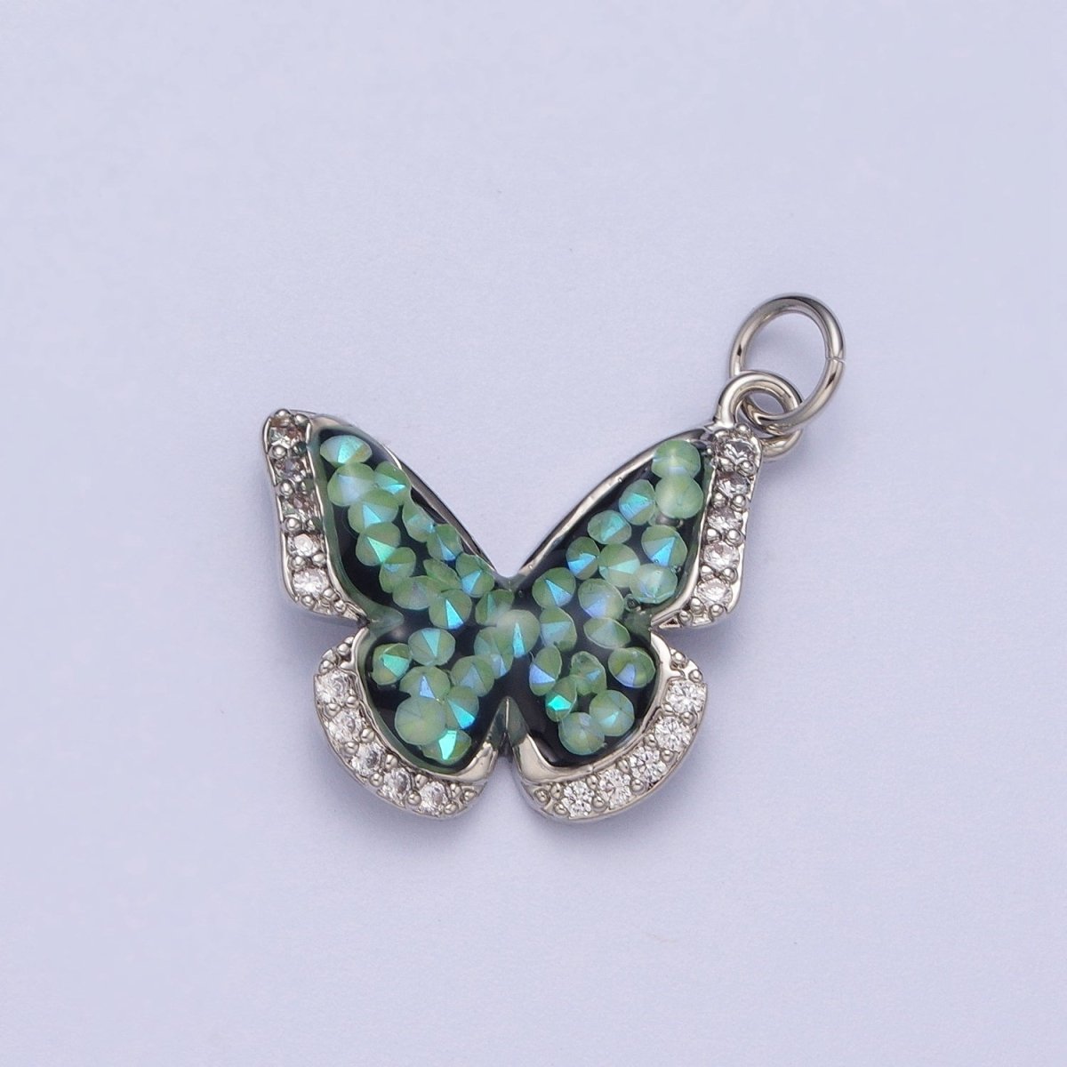 14K Gold Filled Green, Pink, Purple, Blue AB Micro Paved CZ Monarch Butterfly Charm in Gold & Silver | W77 - W780 - DLUXCA