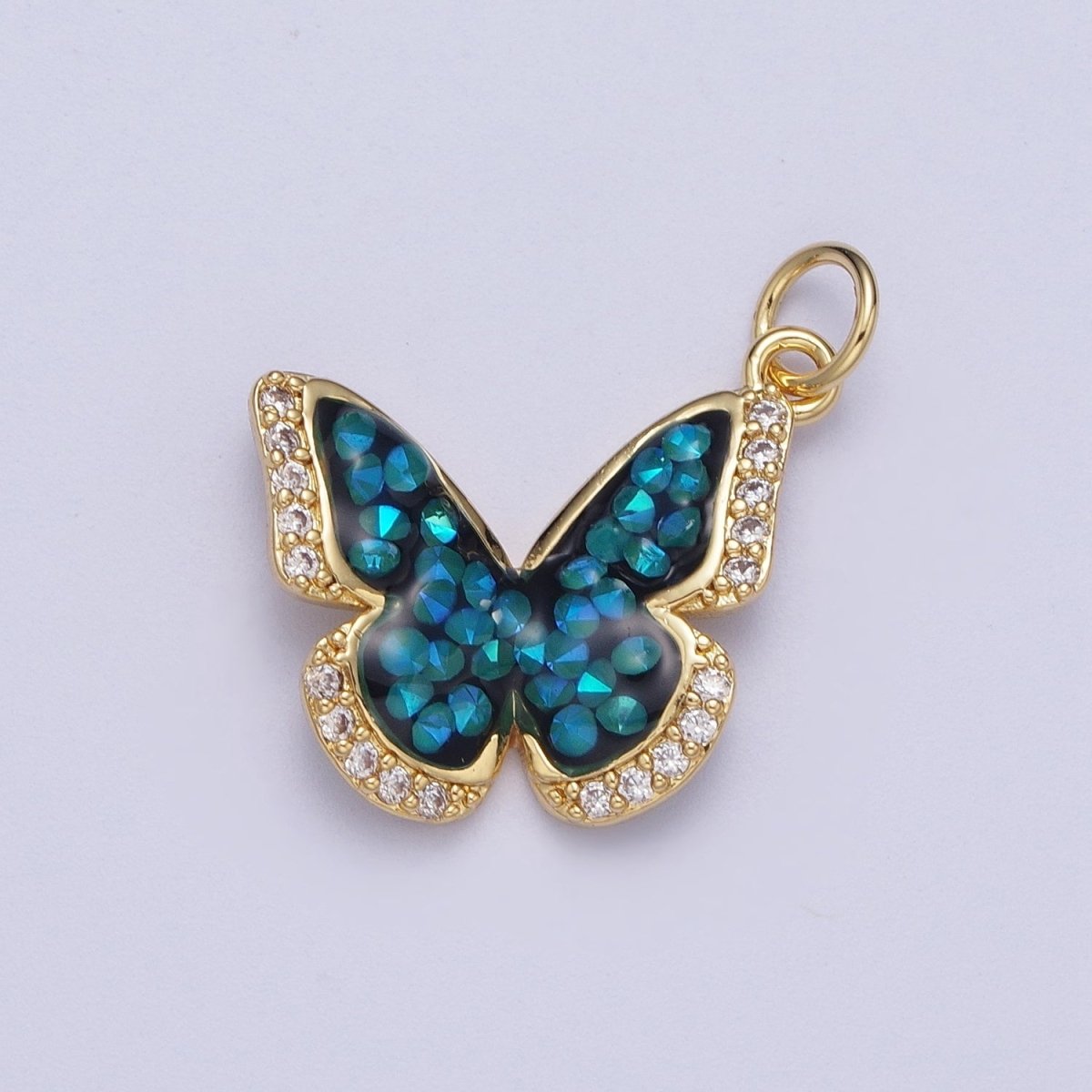 14K Gold Filled Green, Pink, Purple, Blue AB Micro Paved CZ Monarch Butterfly Charm in Gold & Silver | W77 - W780 - DLUXCA