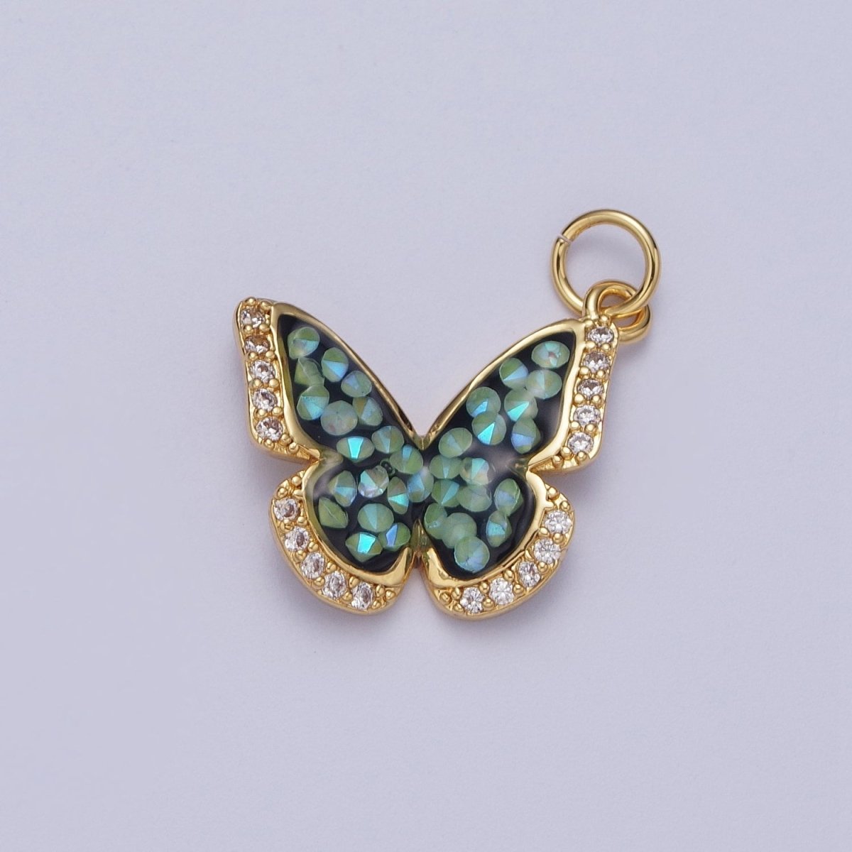 14K Gold Filled Green, Pink, Purple, Blue AB Micro Paved CZ Monarch Butterfly Charm in Gold & Silver | W77 - W780 - DLUXCA