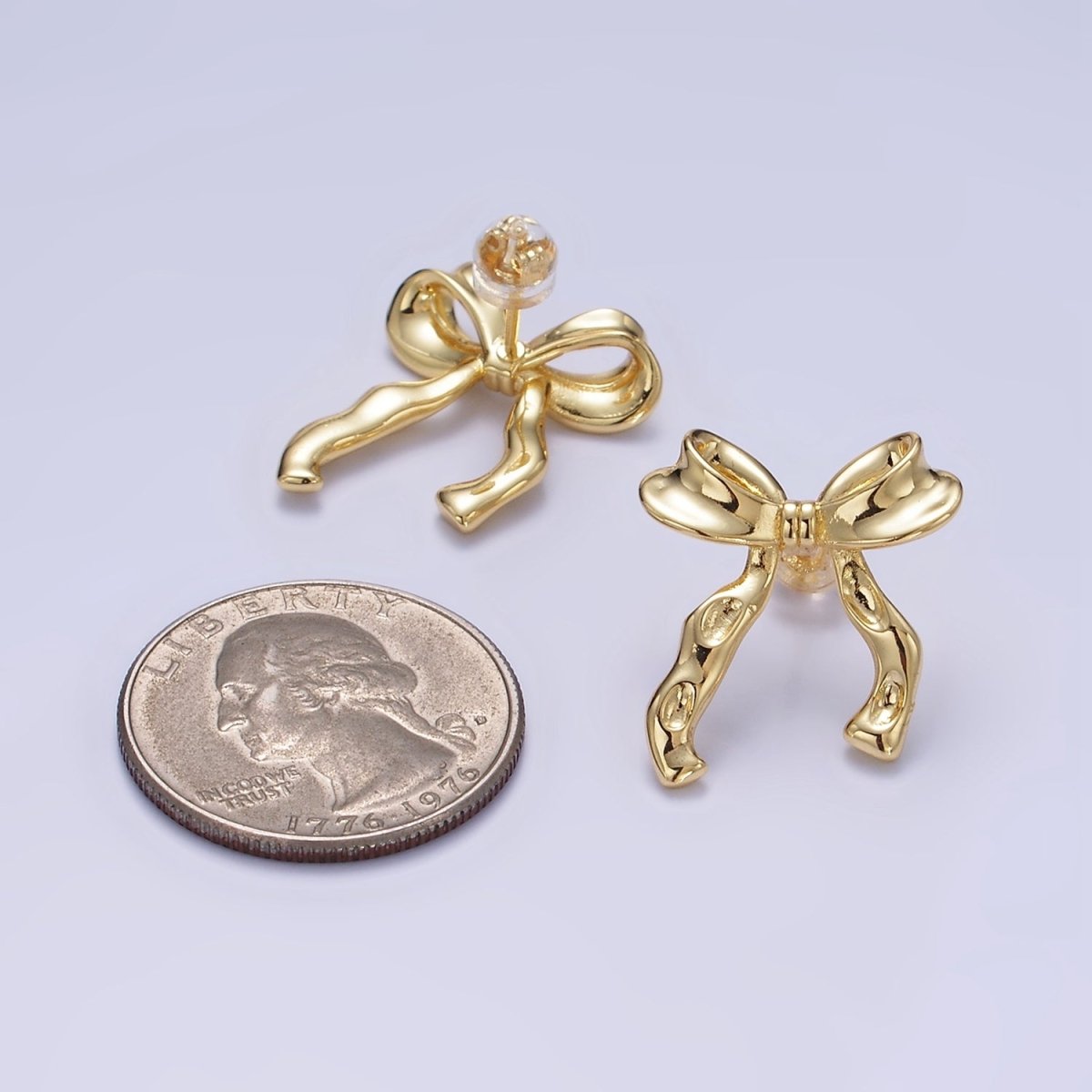 14K Gold Filled Hammered Ribbon Stud Earrings in Gold & Silver | Q099 Q100 - DLUXCA